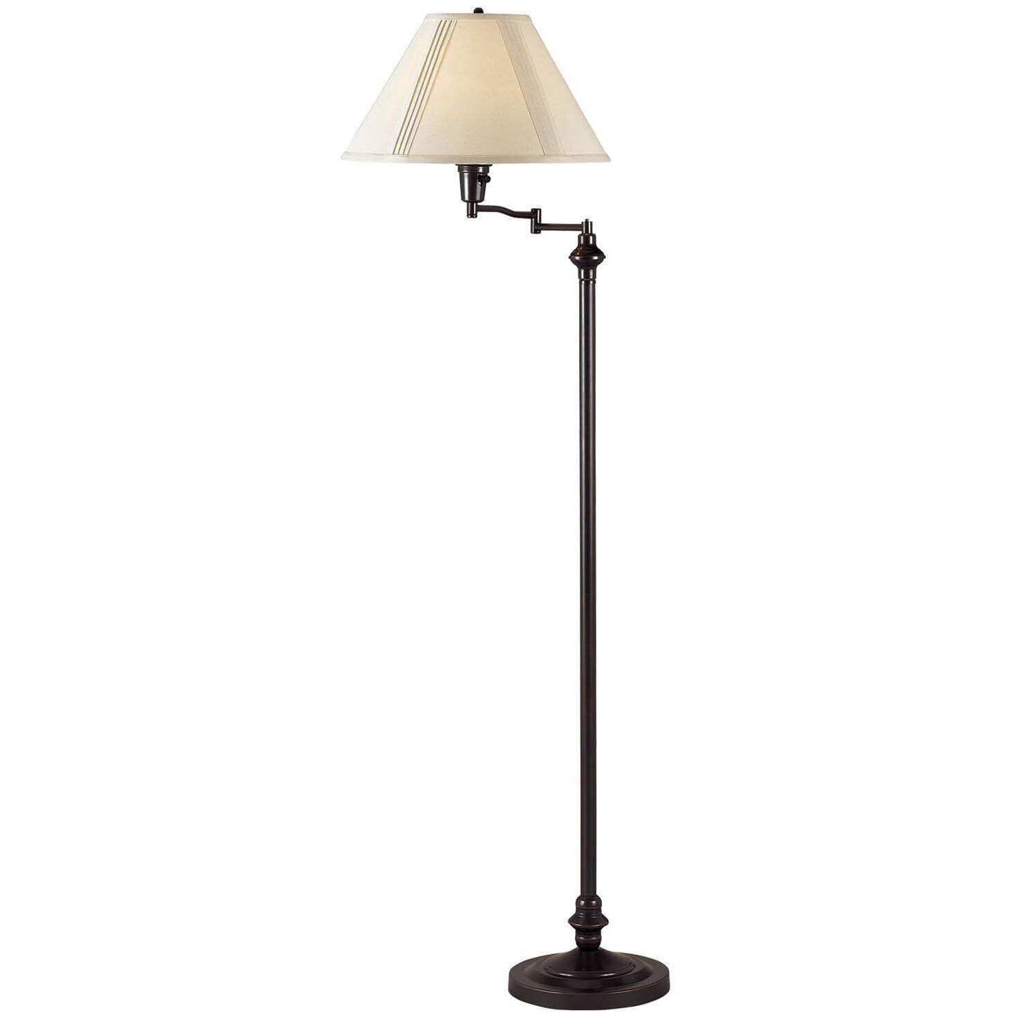 HomeRoots 526332 59 in. Swing Arm Floor Lamp with Beige Empire Shade Bronze