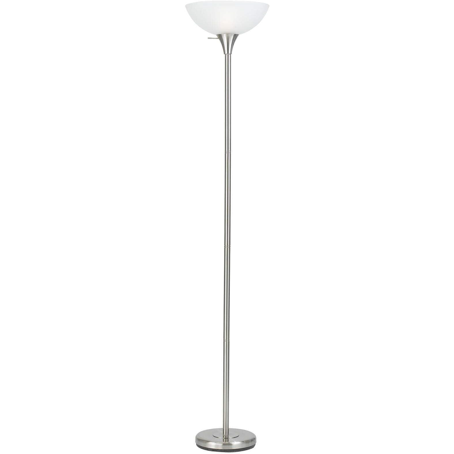 HomeRoots 526230 70 in. Nickel Torchiere Floor Lamp with White Frosted Glass Dome Shade