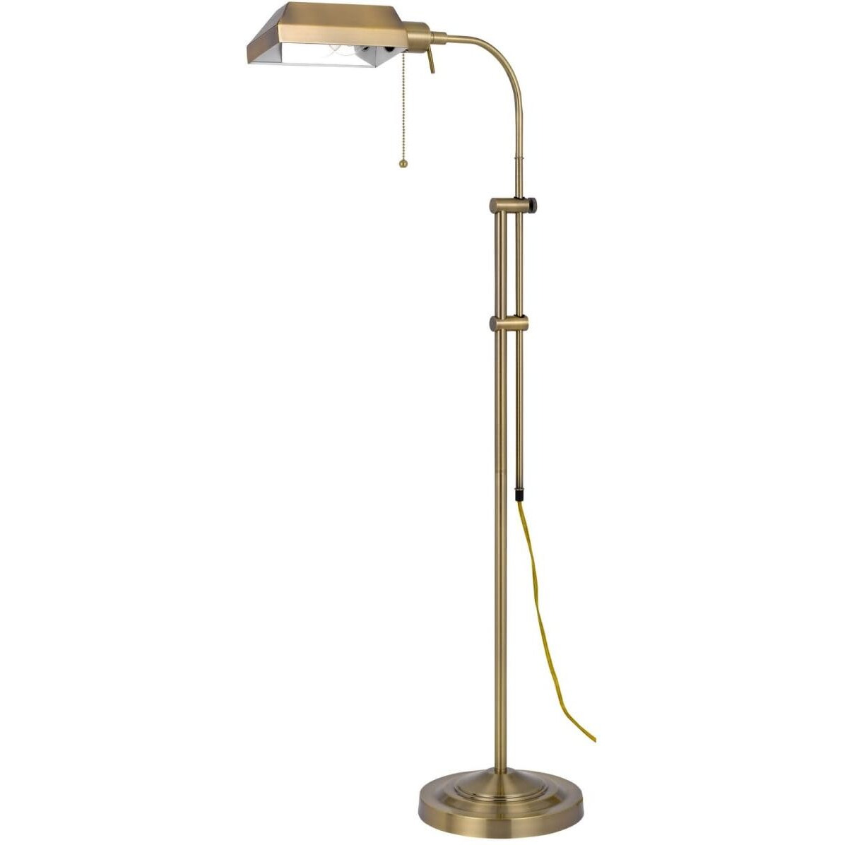 HomeRoots 526222 57 in. Brass Adjustable Traditional Shaped Floor Lamp with Bronze Square Shade