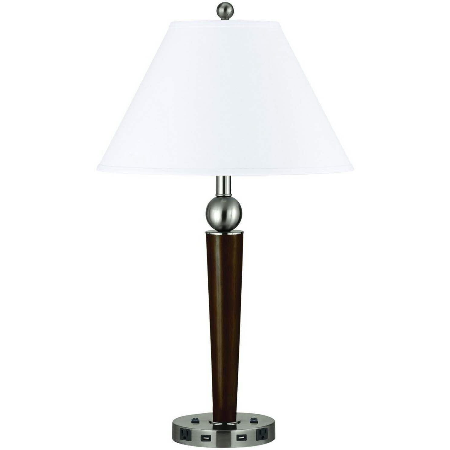 HomeRoots 524759 29 in. Nickel Metal Two Light USB Table Lamp with White Empire Shade