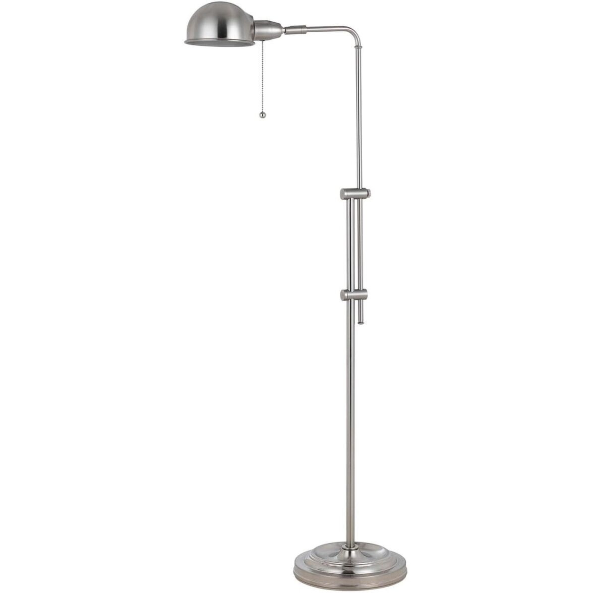 HomeRoots 526254 58 in. Nickel Adjustable Traditional Shaped Floor Lamp with Nickel Dome Shade