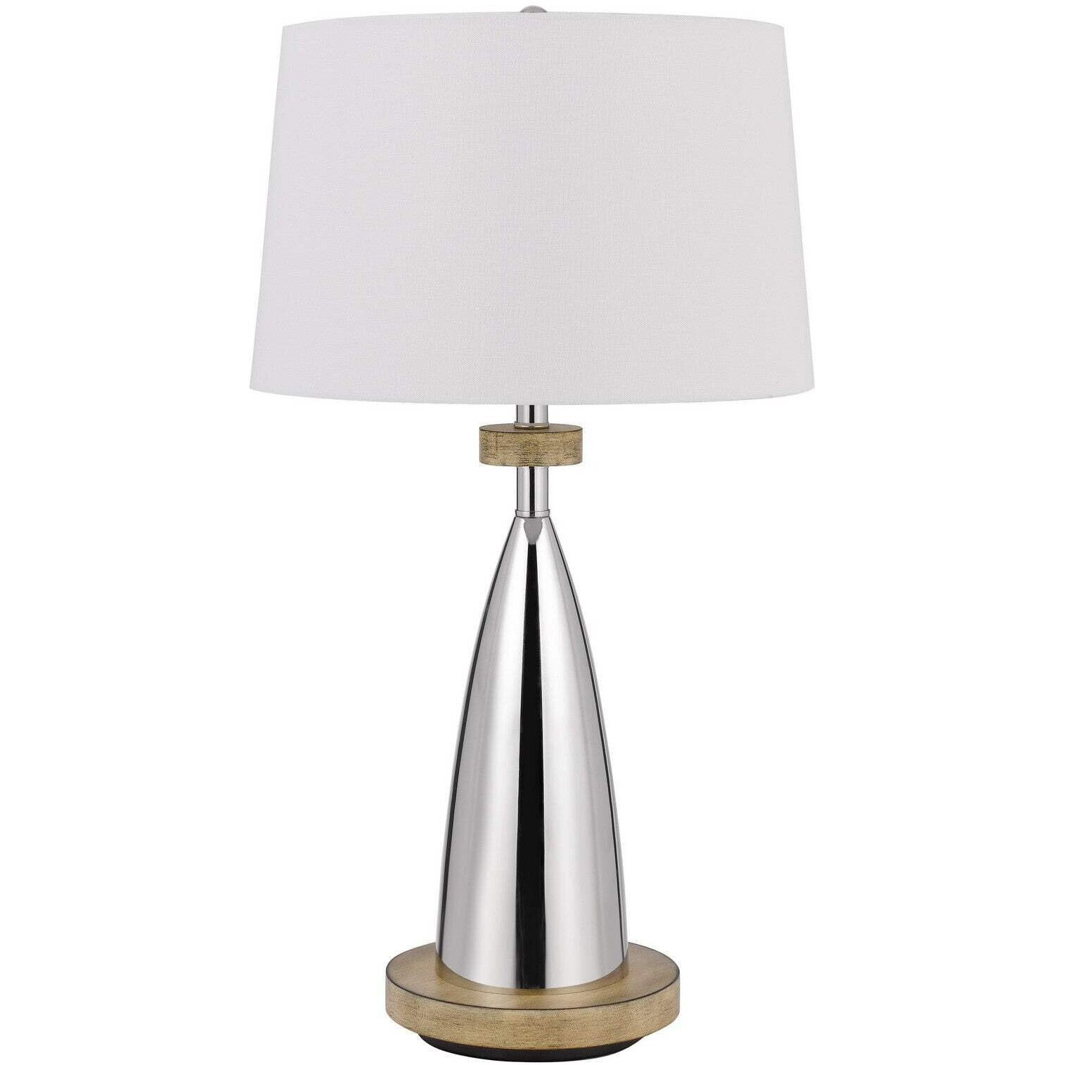 HomeRoots 524742 31 in. Silver Metallic Metal USB Table Lamp with White Empire Shade