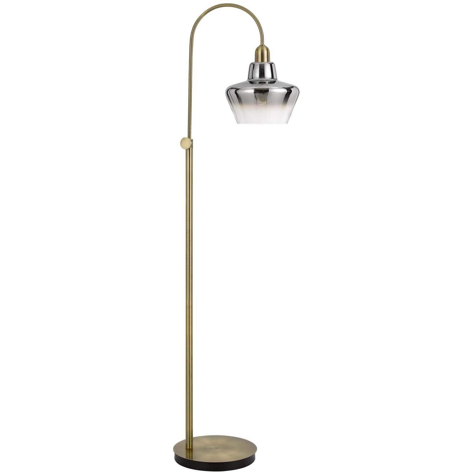 HomeRoots 526292 61 in. Adjustable Arc Floor Lamp with Antiqued Brass Mirrored Glass Novelty Shade Brass