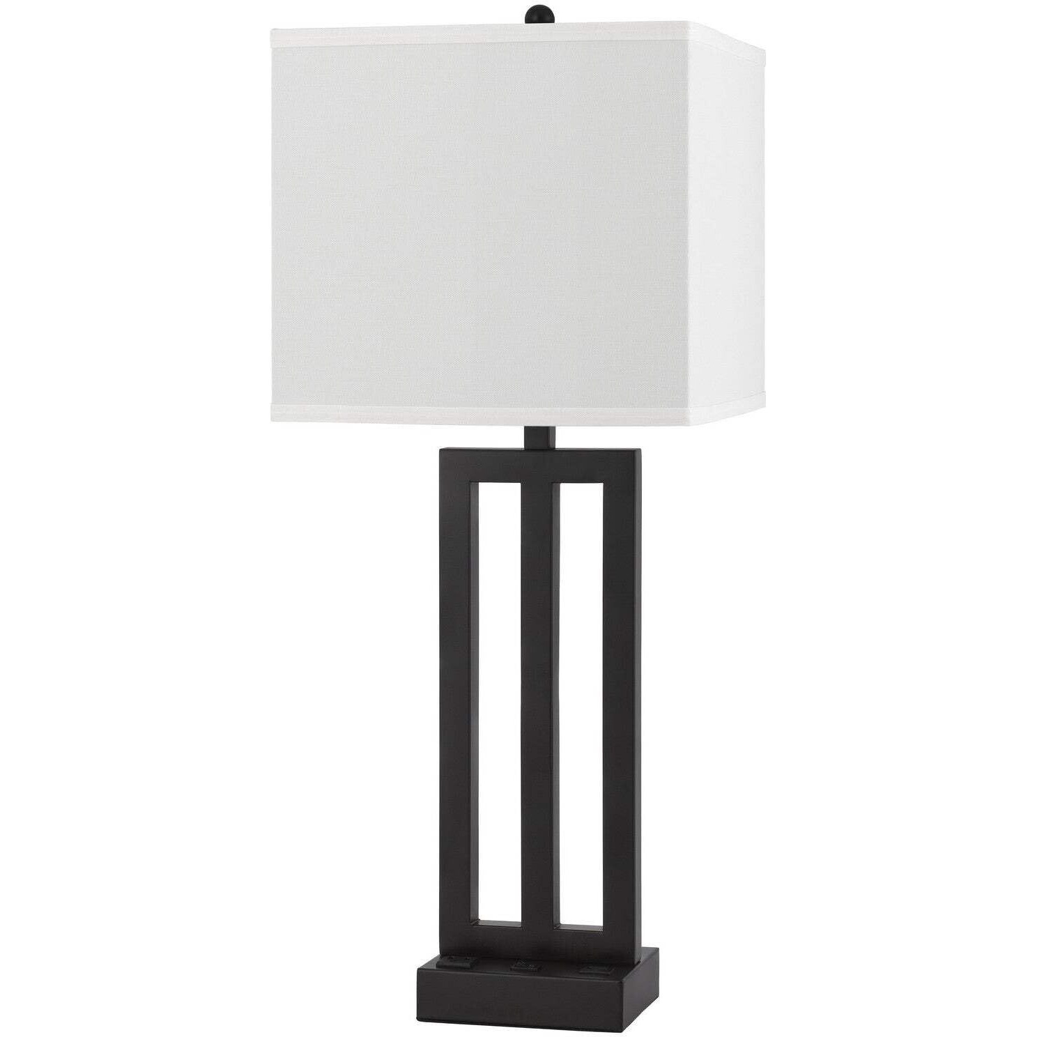 HomeRoots 524766 30 in. Metal USB Table Lamp with White Rectangular Shade Bronze