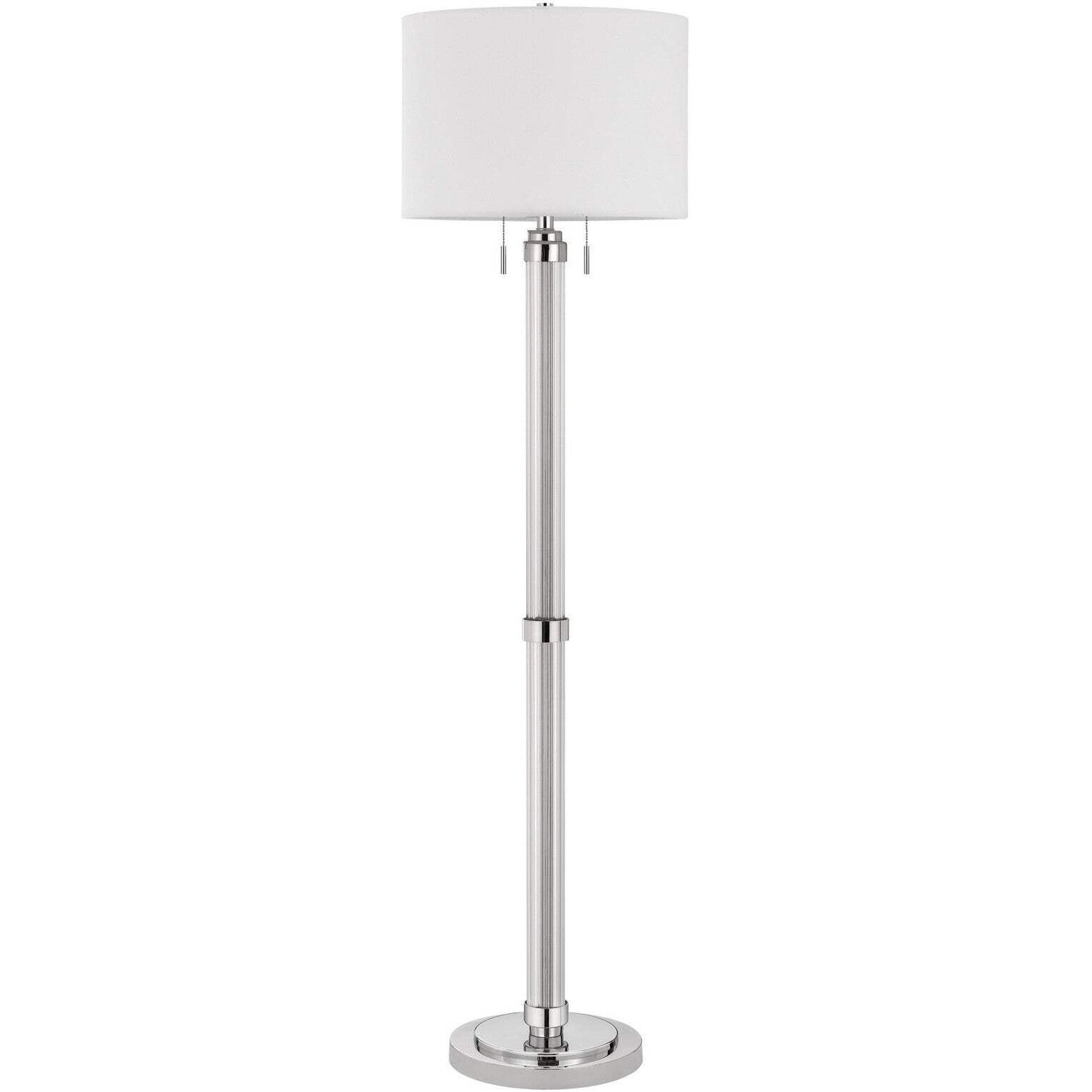 HomeRoots 526273 60 in. Chrome Two Light Traditional Shaped Floor Lamp with White Rectangular Shade