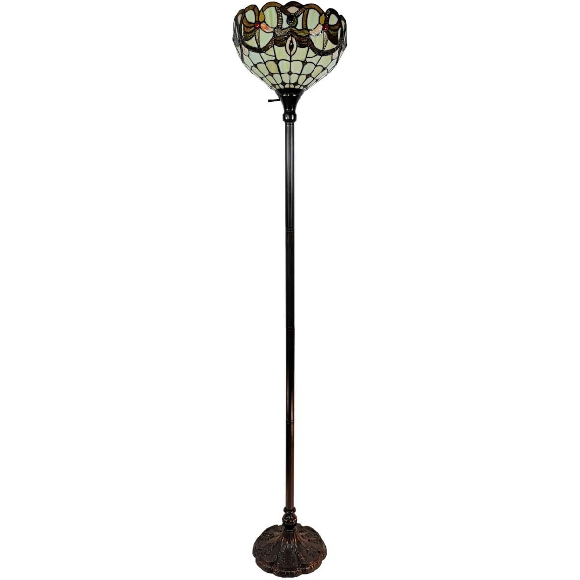 HomeRoots 478093 62 x 12 x 12 in. Brown Traditional Shaped Floor Lamp with White & Brown Stained Glass Bowl Shade