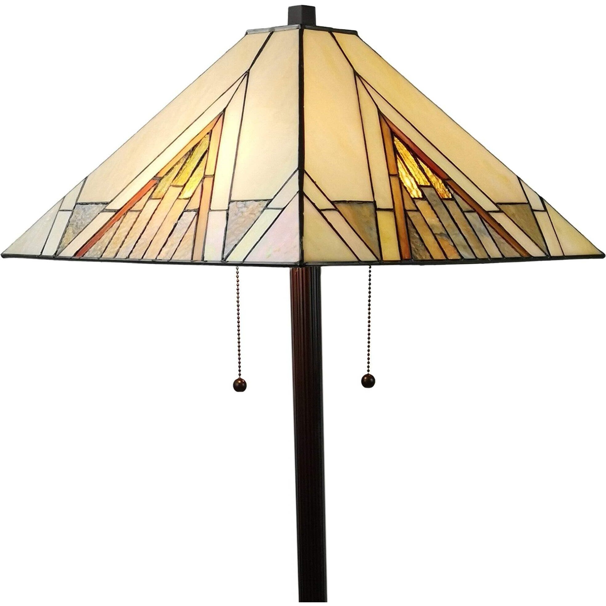 HomeRoots 478099 62 x 17 x 17 in. Brown Two Light Traditional Shaped Floor Lamp with Beige & Brown Geometric Stained Glass Empire Shade