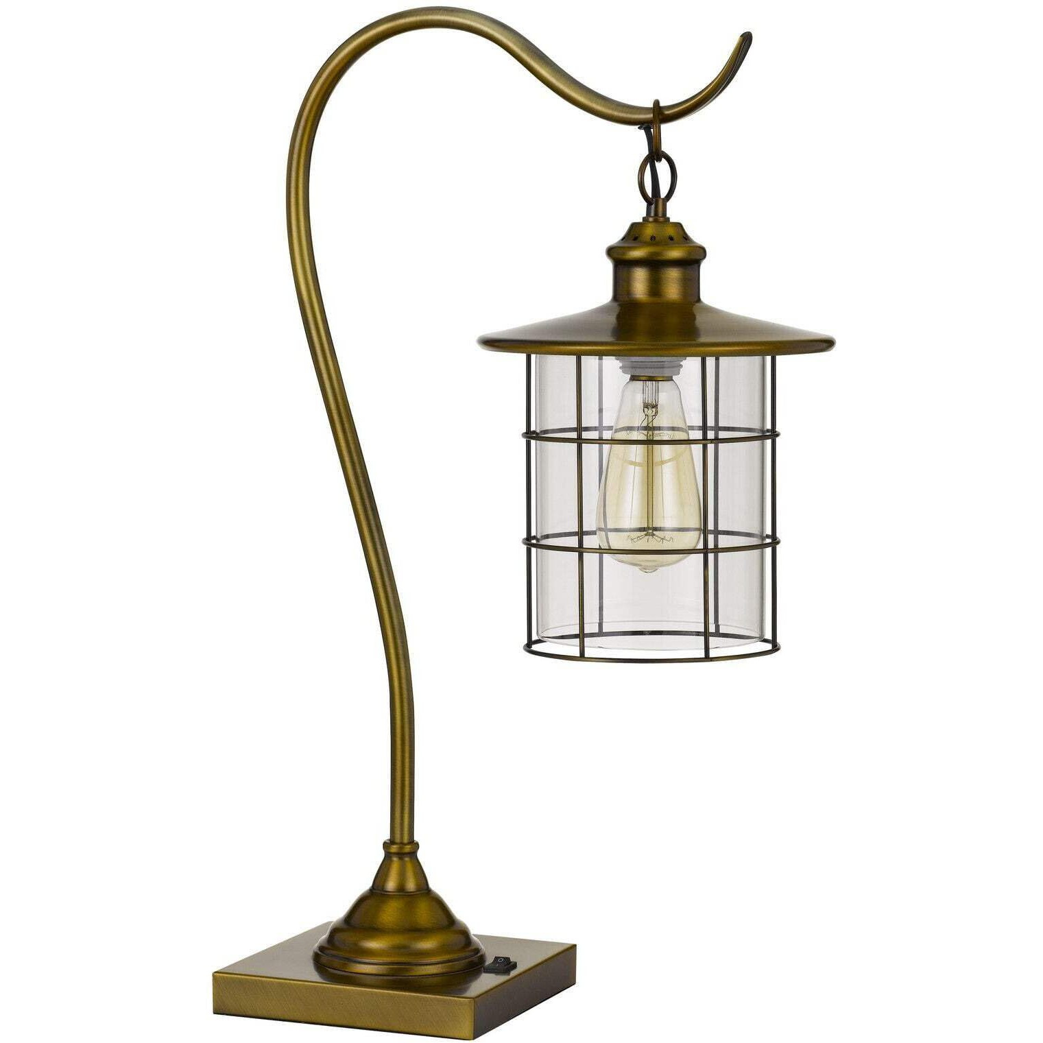 HomeRoots 524696 25 in. Metal Desk Table Lamp with Antiqued Brass Drum Shade Antiqued Brass