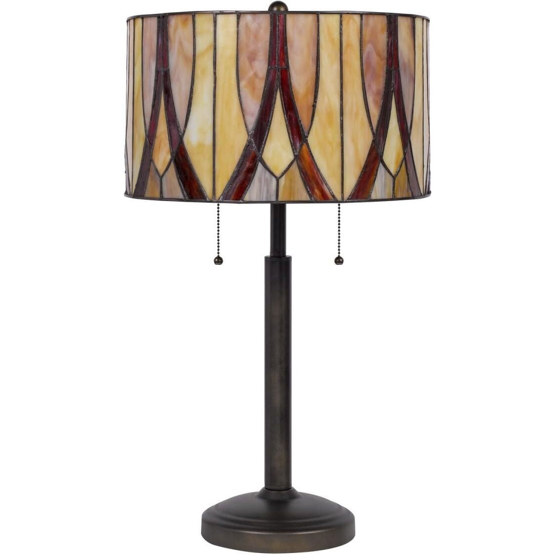 HomeRoots 524748 24 in. Metal Two Light Table Lamp with Drum Shade Bronze Red & Ivory