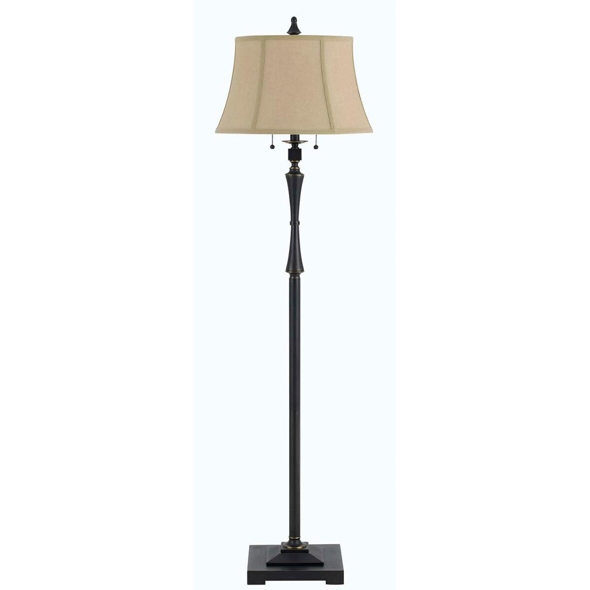 HomeRoots 526257 61 in. Bronze Two Light Traditional Shaped Floor Lamp with Brown Square Shade