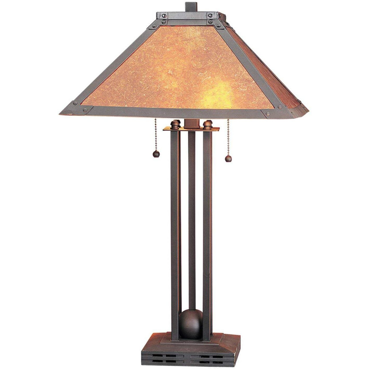 HomeRoots 524680 25 in. Rust Metal Two Light Table Lamp with Amber Square Shade