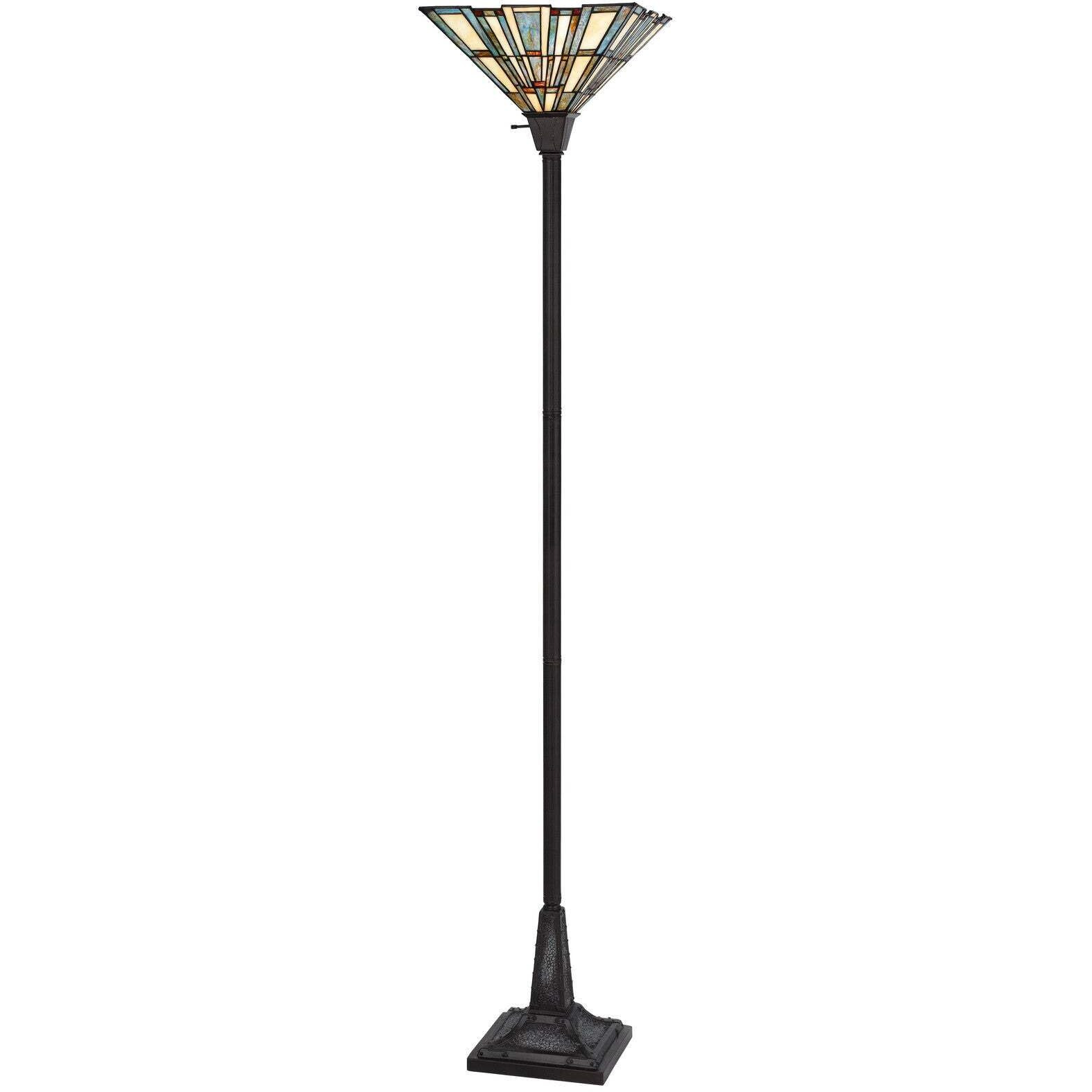 HomeRoots 526318 72 in. Torchiere Floor Lamp with Gray & Ivory Abstract Tiffany Glass Novelty Shade Bronze