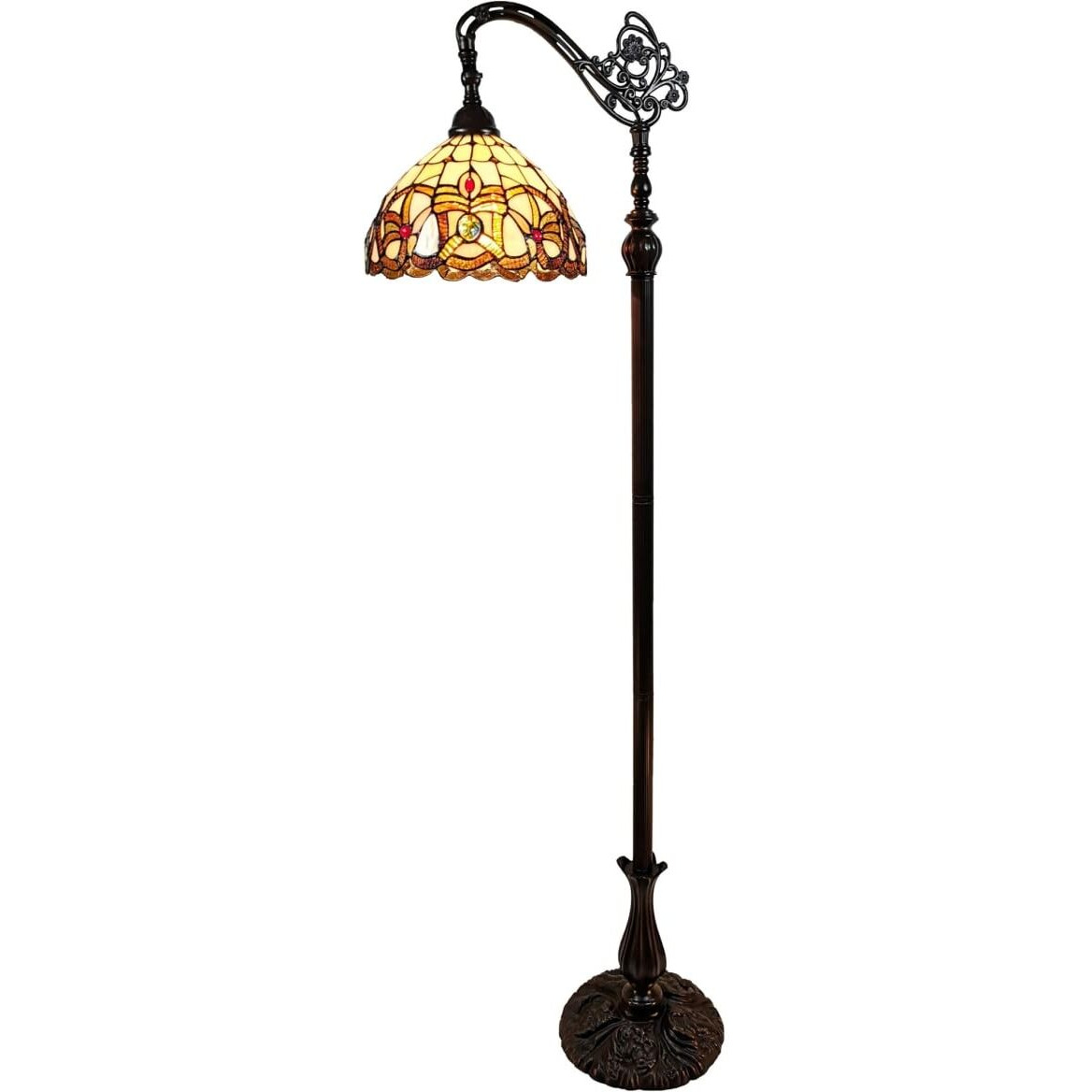 HomeRoots 478090 72 x 11 x 11 in. Brown Traditional Shaped Floor Lamp with Brown Stained Glass Bowl Shade