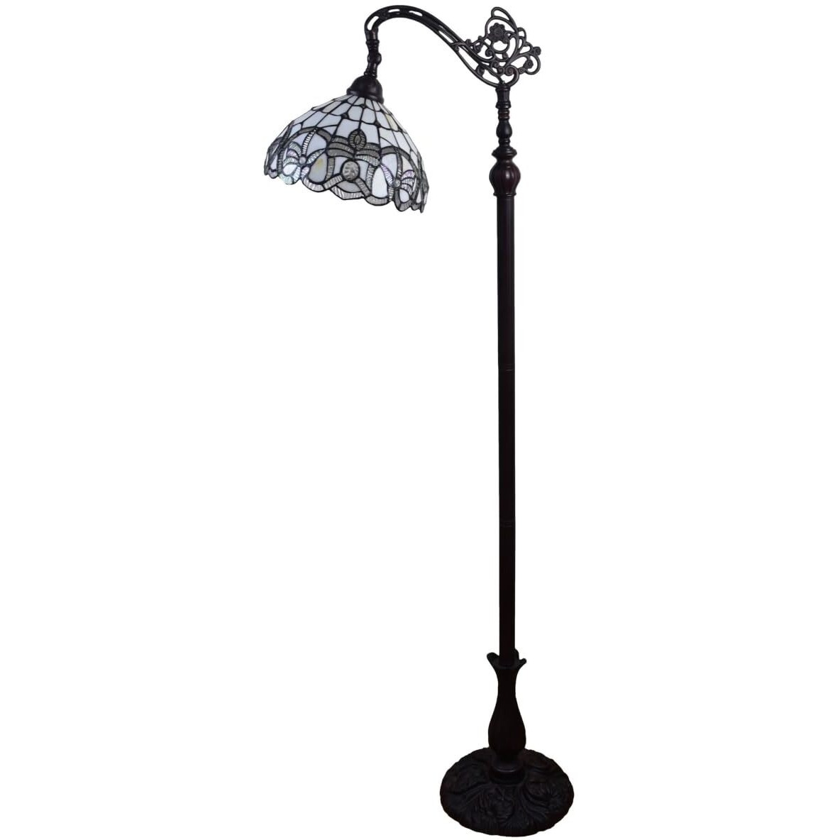 HomeRoots 478094 62 x 12 x 12 in. Brown Traditional Shaped Floor Lamp with White Stained Glass Bowl Shade