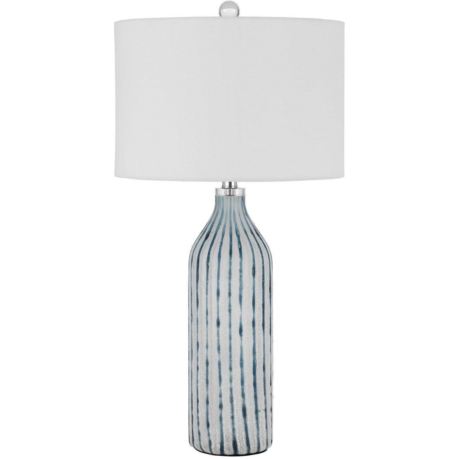 HomeRoots 524735 30 in. Glass Table Lamp with White Drum Shade Aqua & Gray