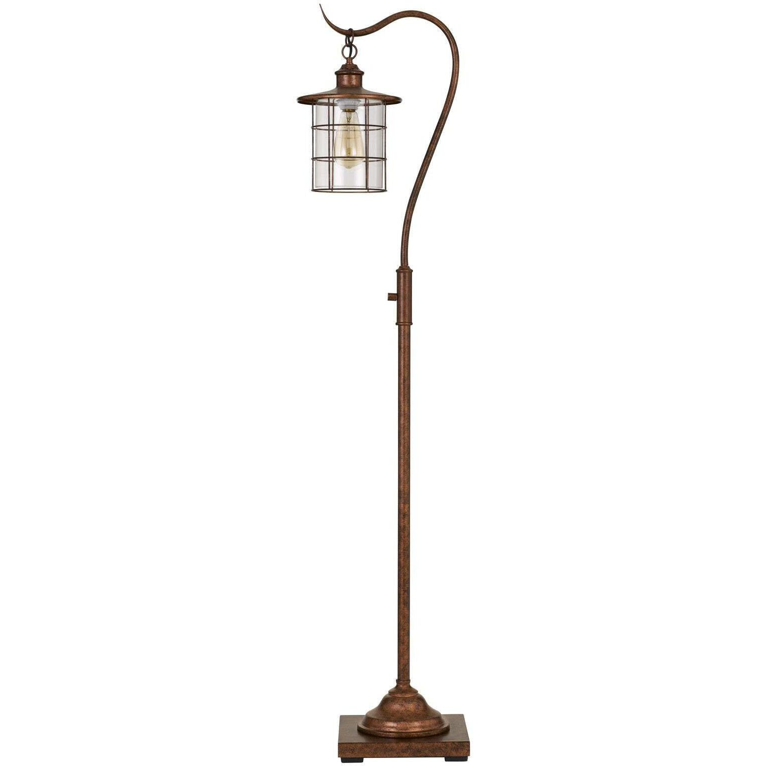 HomeRoots 526266 60 in. Rusted Traditional Shaped Floor Lamp with Rust Transparent Glass Drum Shade