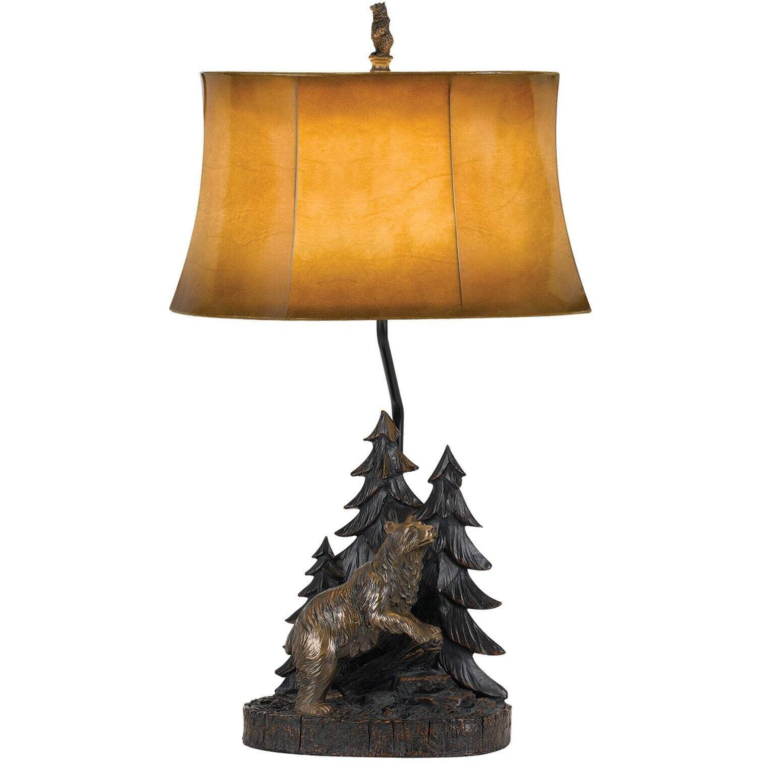 HomeRoots 524663 29 x 11 x 17.5 in. Bronze Bear in The Woods Table Lamp with Brown Bell Shade