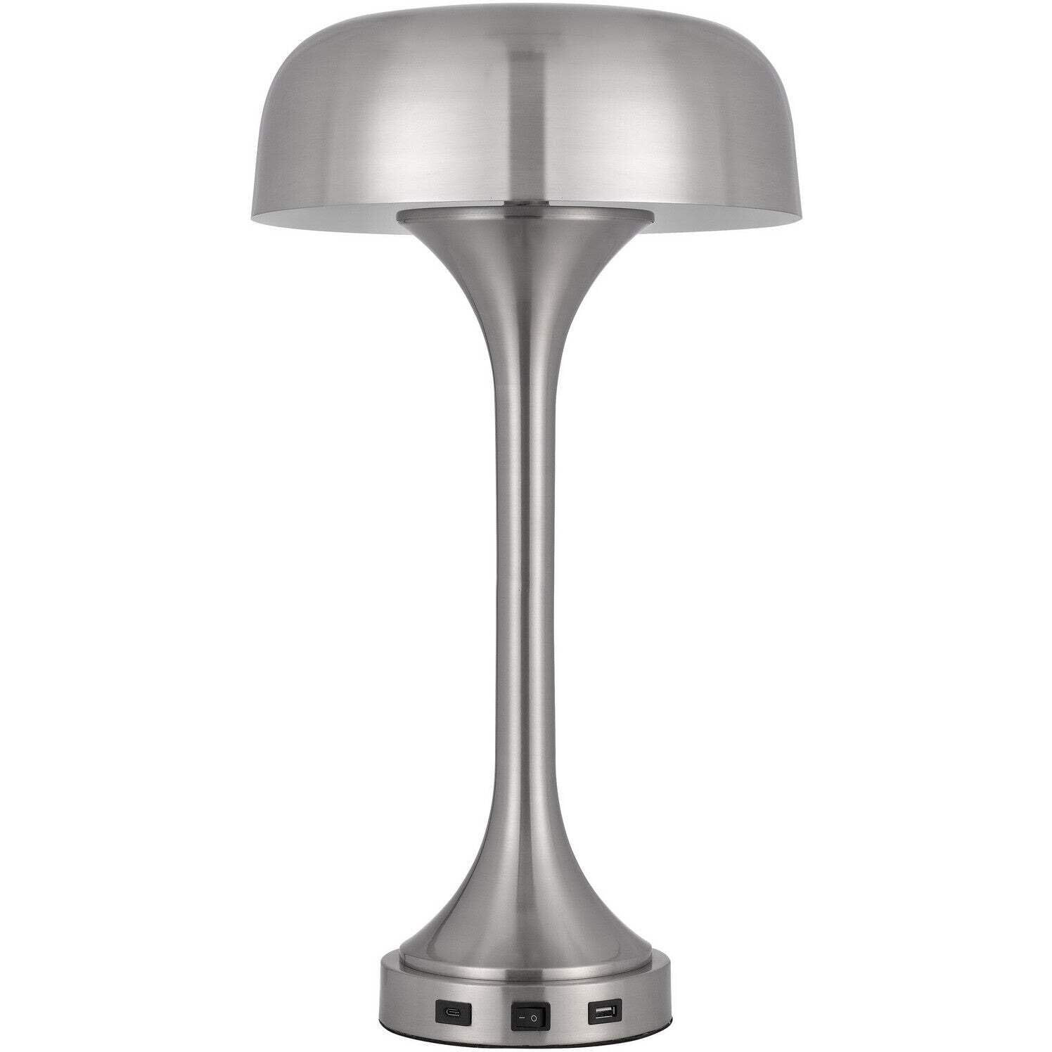 HomeRoots 524740 22 in. Nickel Metal Two Light USB Table Lamp with Dome Shade