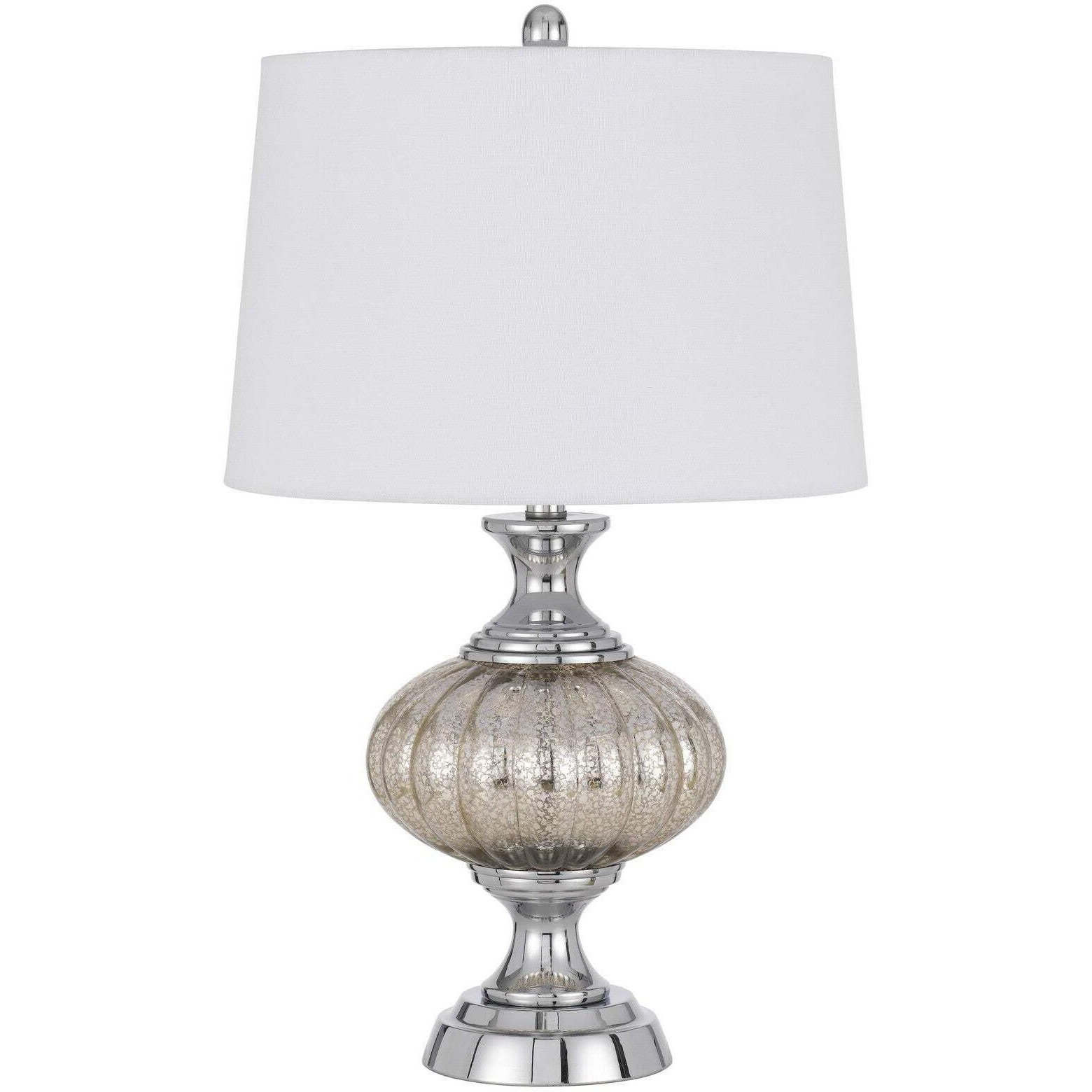 HomeRoots 524730 27 in. Silver Metallic Metal Table Lamp with White Empire Shade