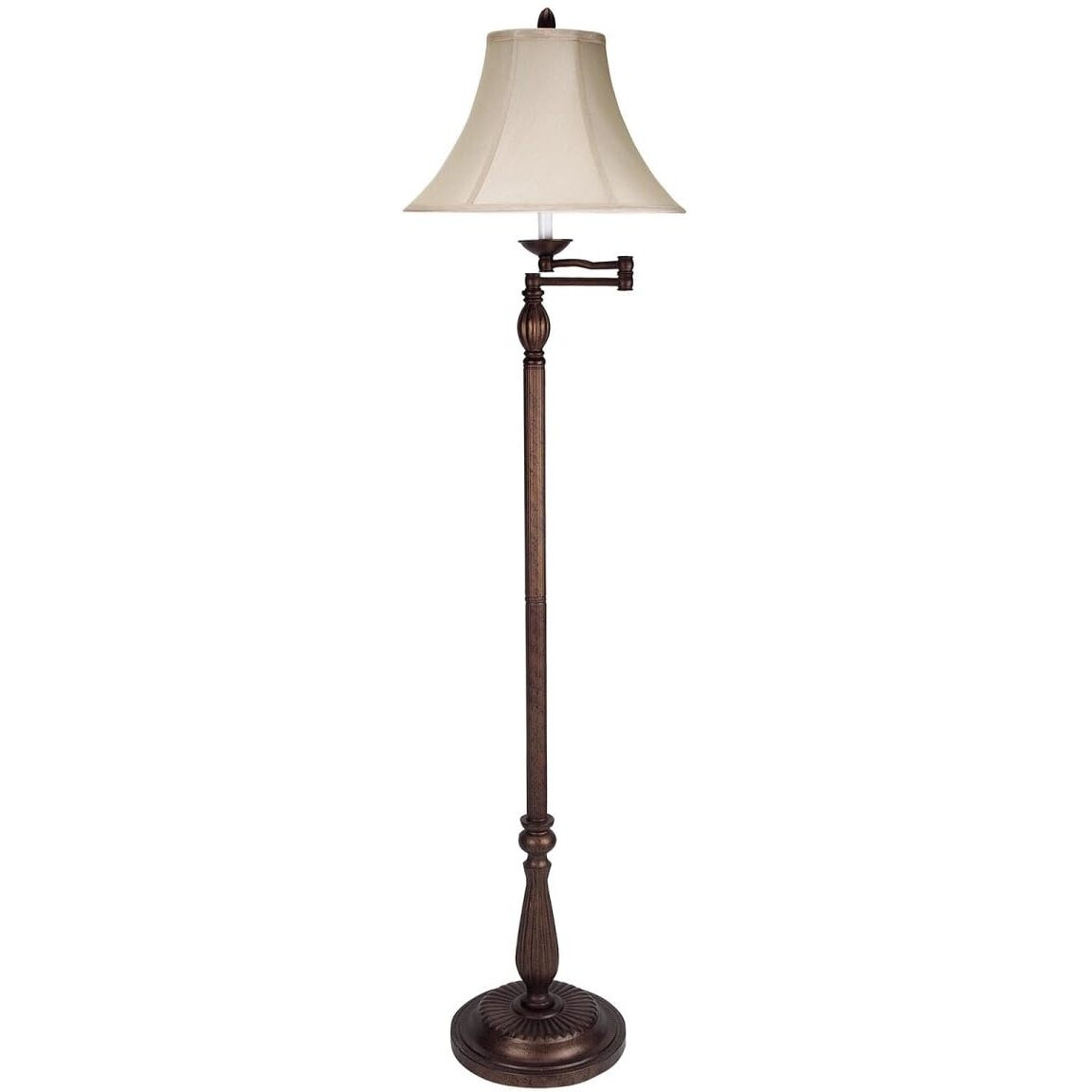 HomeRoots 526338 62 in. Rusted Swing Arm Floor Lamp with Champagne Bell Shade