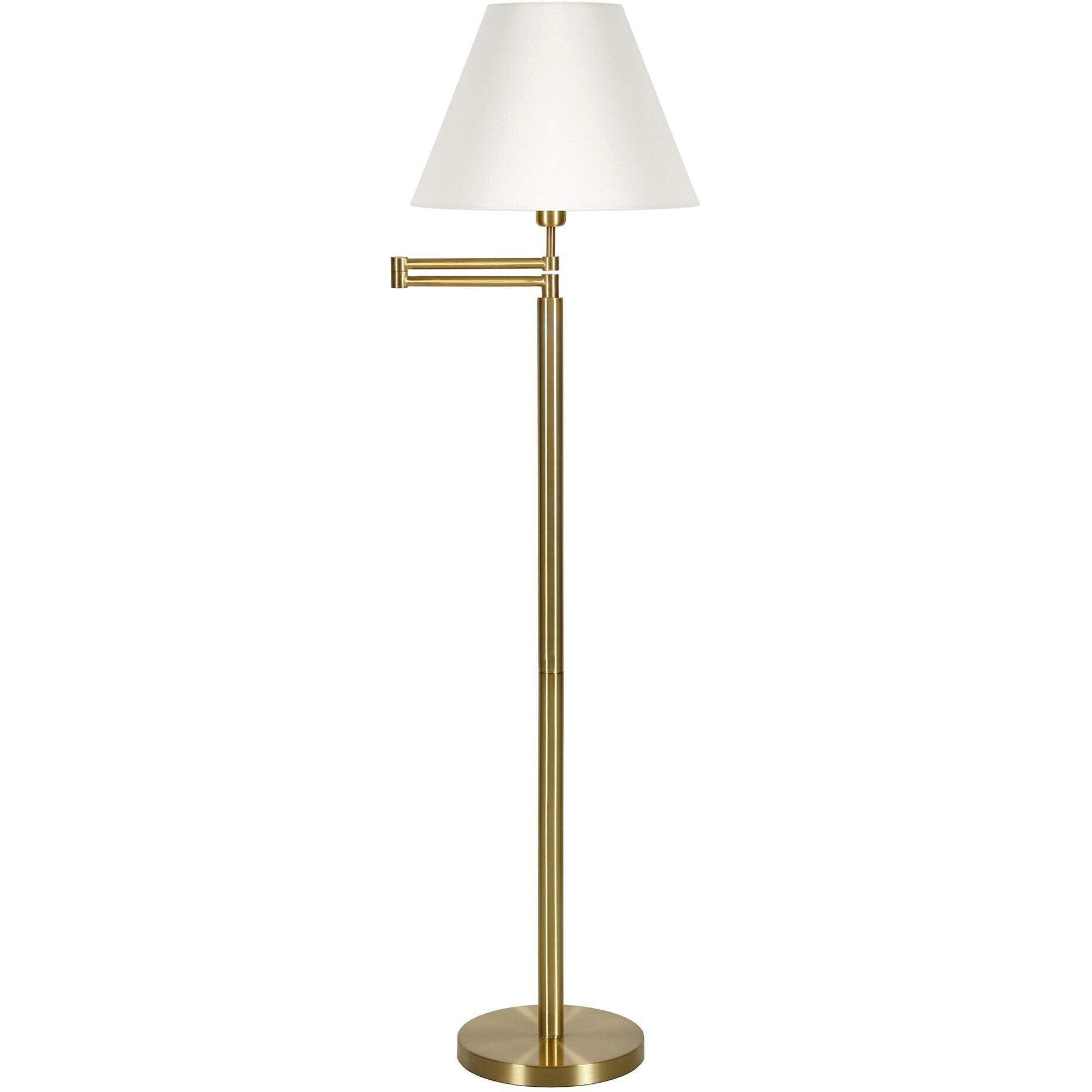 HomeRoots 523468 62 in. Swing Arm Floor Lamp with White Frosted Glass Empire Shade Brass