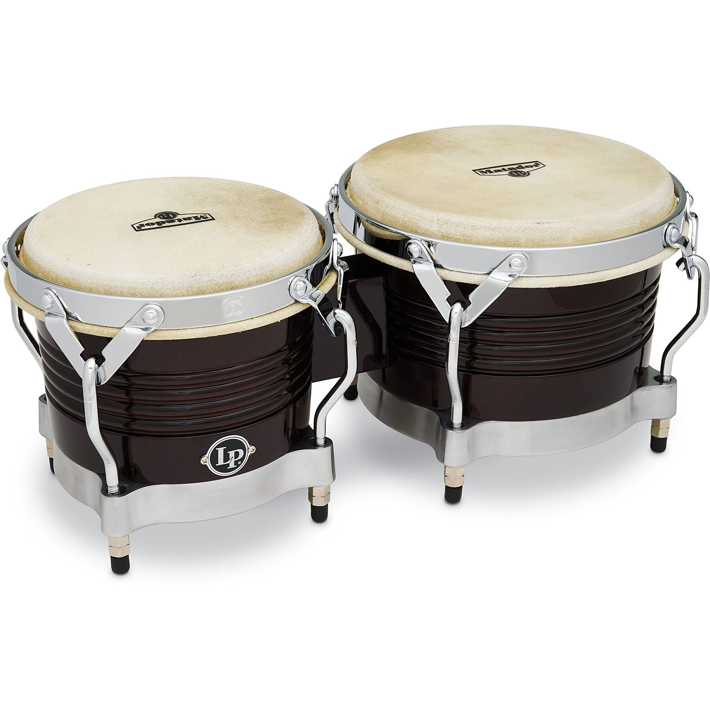 Latin Percussion M201 LP Matador Wood Bongos - Dark Brown/Chrome 8.625-inch