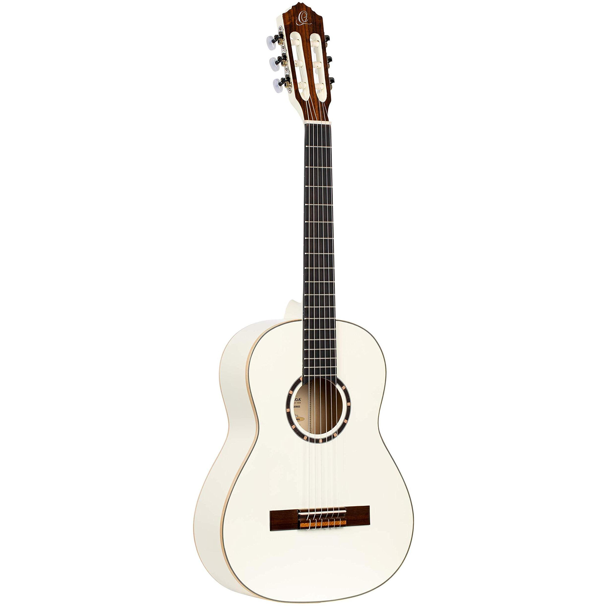 Ortega Guitars 6 String Family Series 3/4 Size Nylon Classical Guitar w/Bag, Right, Spruce Top-White-Gloss, (R121-3/4WH)