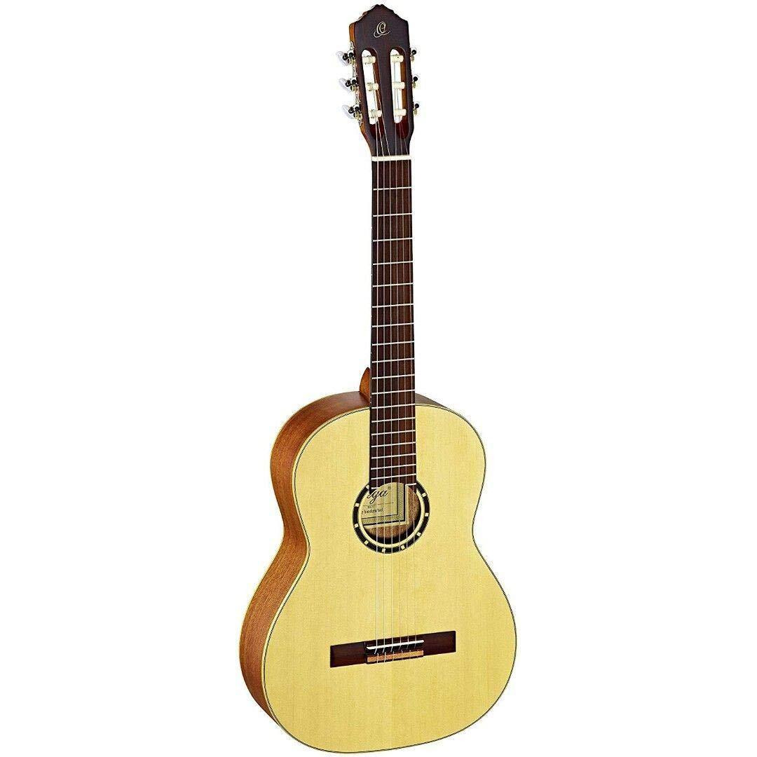 Ortega Guitars 6 String Family Series 7/8 Size Nylon Classical Guitar w/Bag, Right, Spruce Top-Natural-Satin, (R121-7/8)