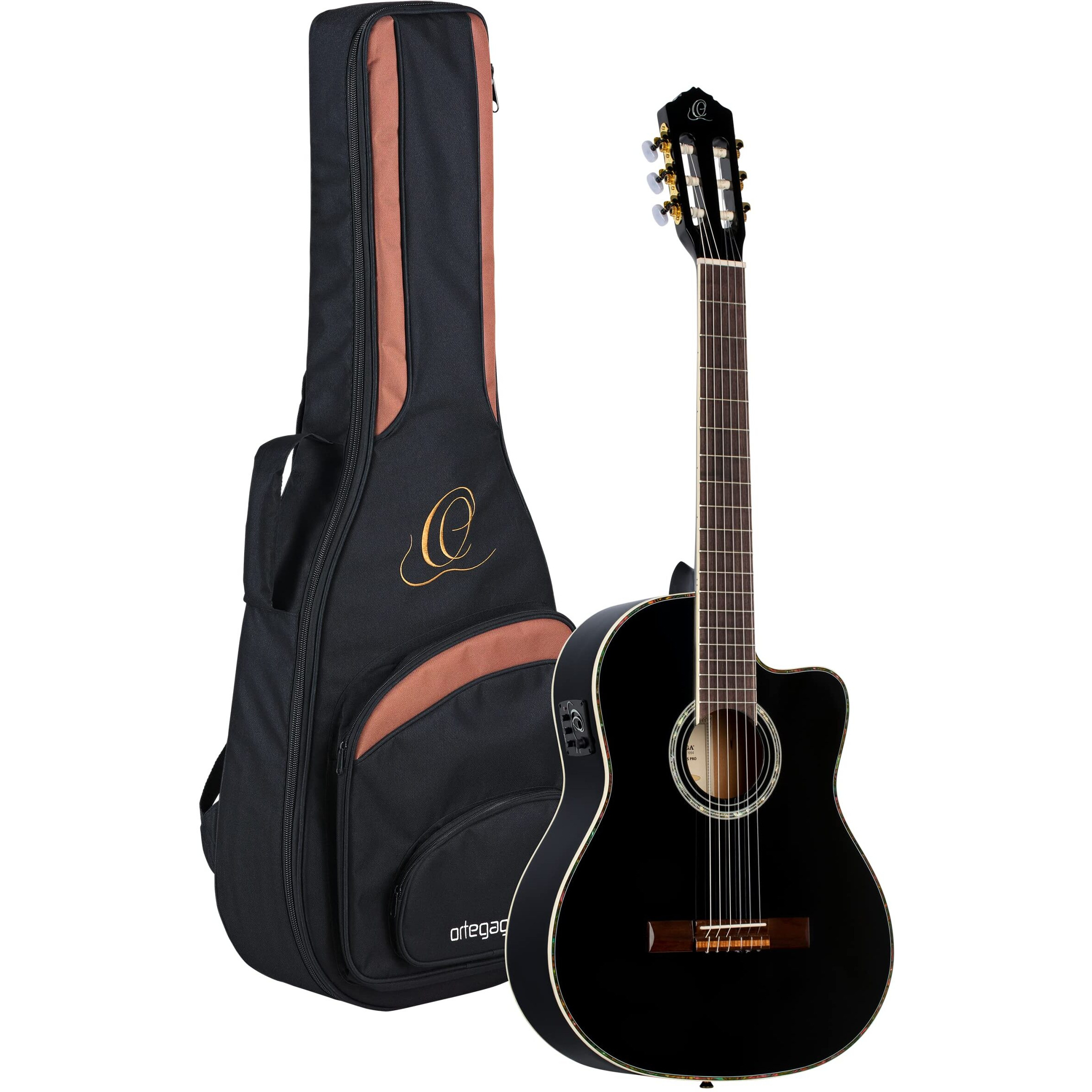 Ortega Guitars 6 String Family Series Pro Solid Top Acoustic-Electric Nylon Classical Guitar w/Bag, Right (RCE141BK)