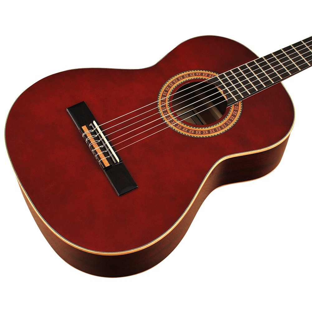 Ortega Guitars 6 String Family Series 3/4 Size Nylon Classical Guitar w/Bag, Right, Spruce Top-Wine Red-Gloss, (R121-3/4WR)