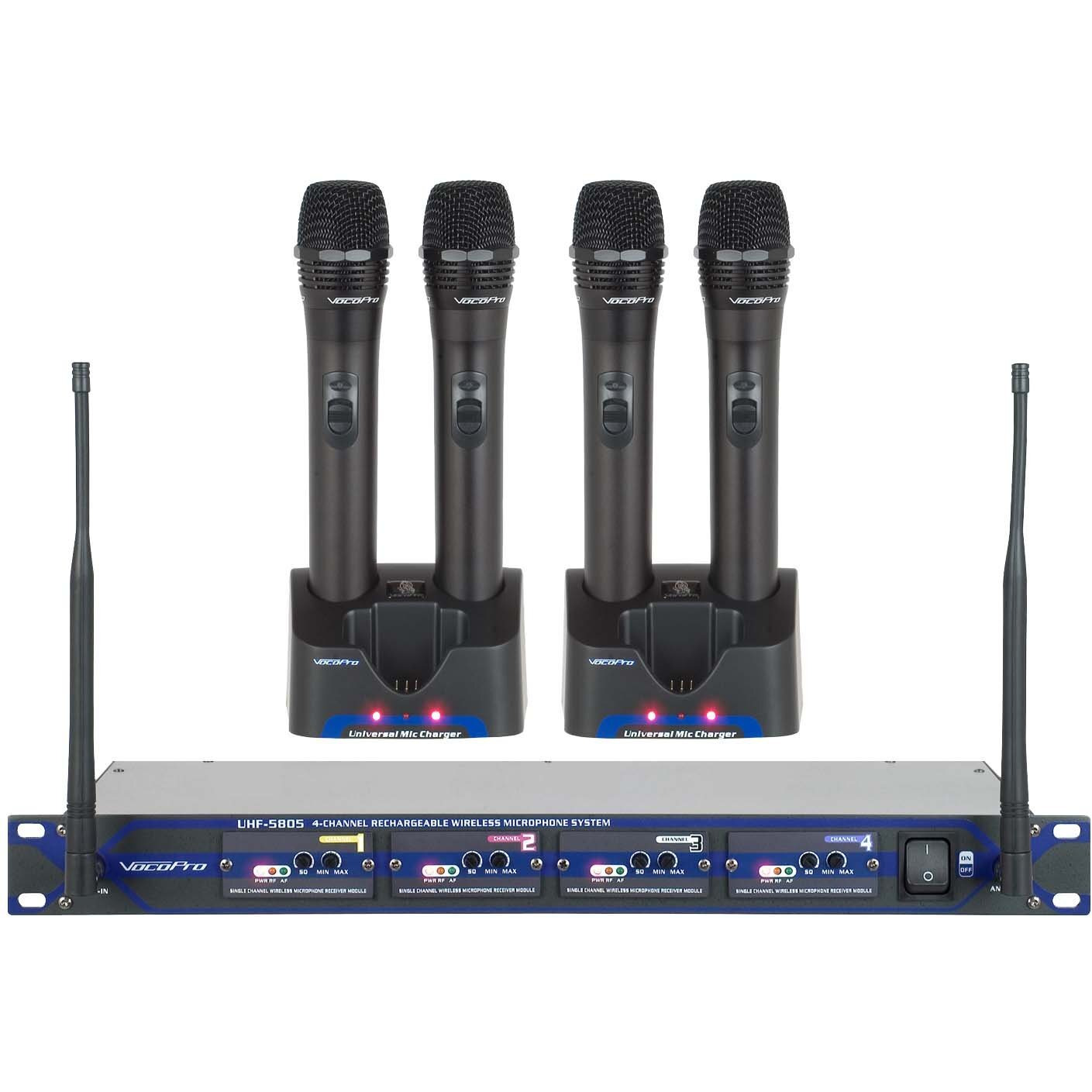 VocoPro UHF580510 Professional Rechargeable 4-Channel UHF Wireless Microphone System