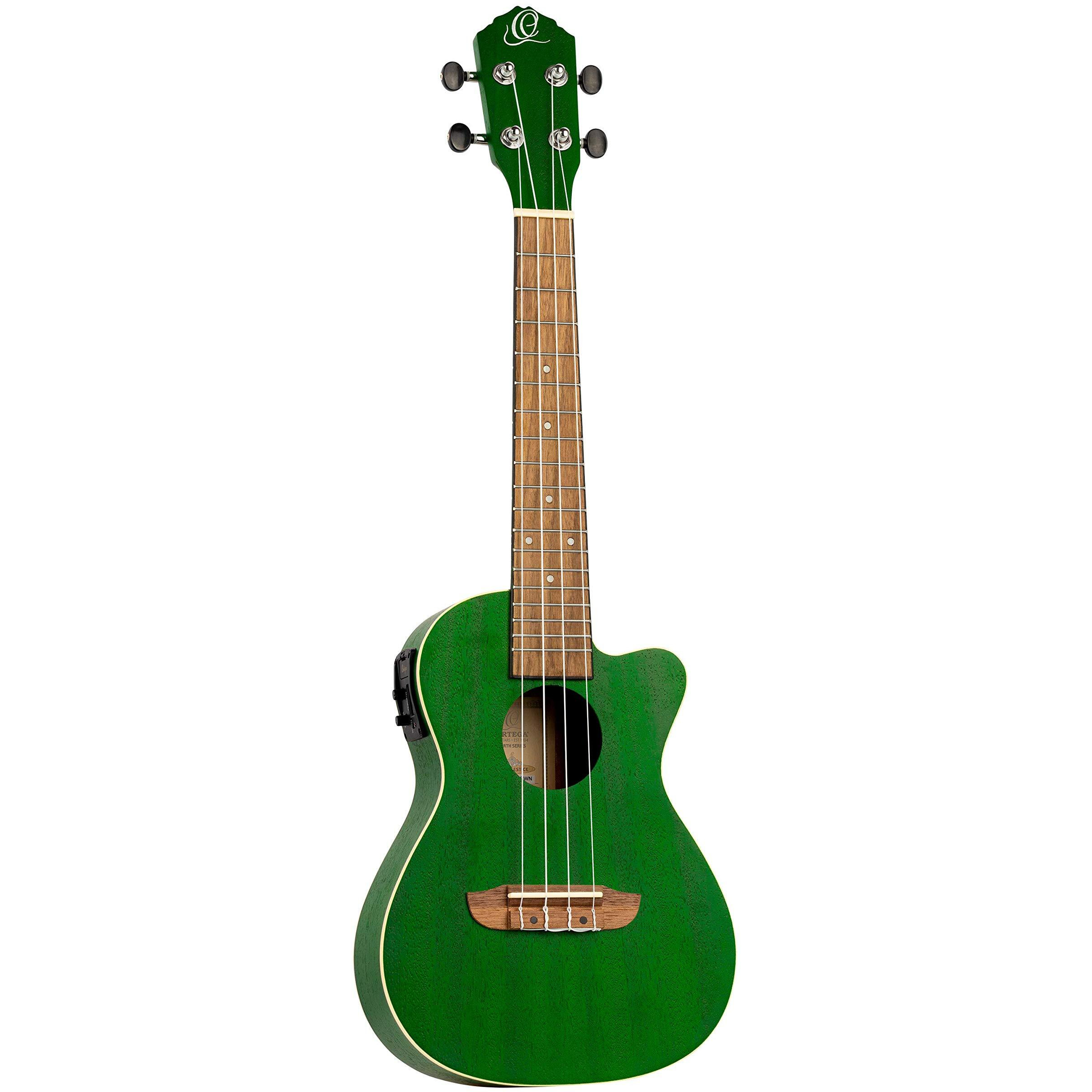 Ortega Guitars, 4-String Earth Series Concert Acoustic/Electric Ukulele, Right, Transparent Forest Green, (RUFOREST-CE)