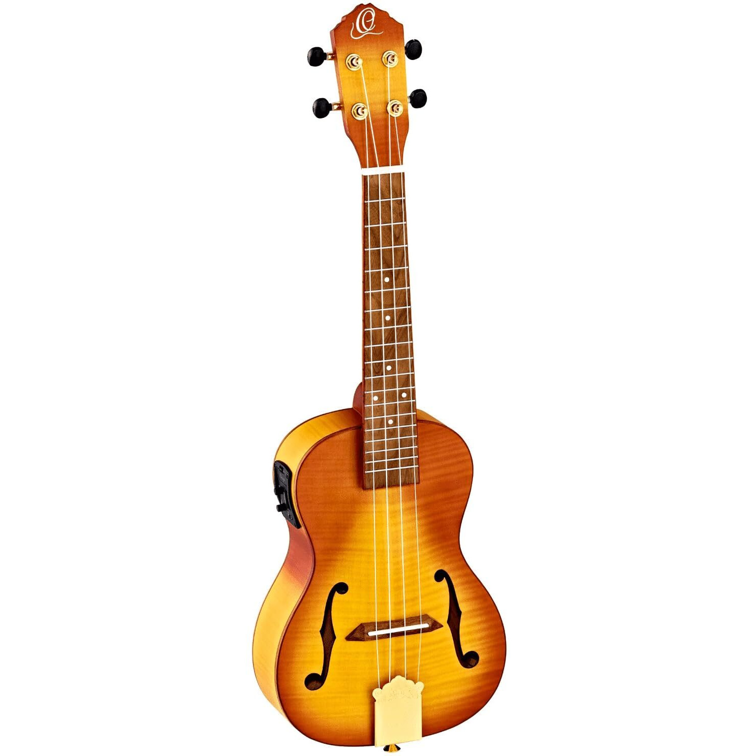 Ortega Guitars, 1-String Custom Built Series F-Hole Arched Top Concert Acoustic-Electric Ukulele w/Bag, Right (RUSL-HSB)