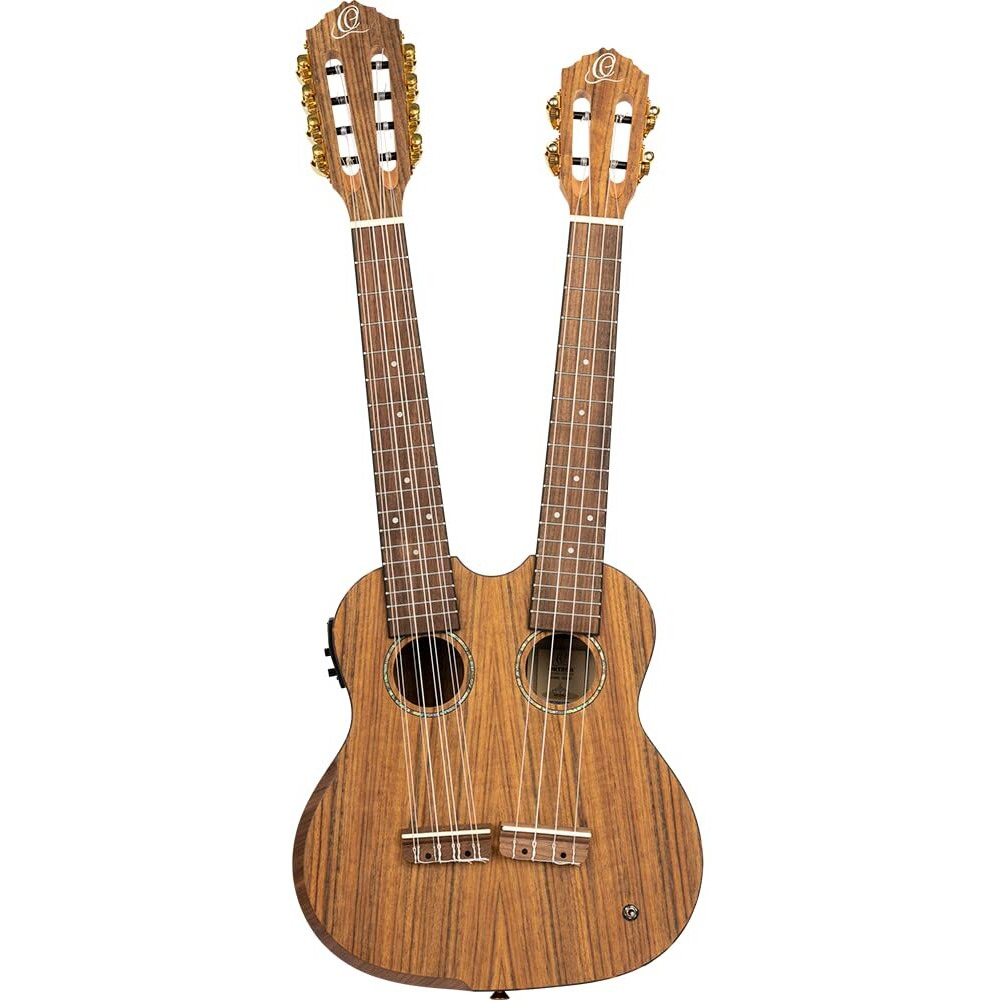 Ortega Guitars Custom Built Series Double Neck 4 & 8 String Tenor Acoustic-Electric Ukulele w/Bag, Right (Hydra)