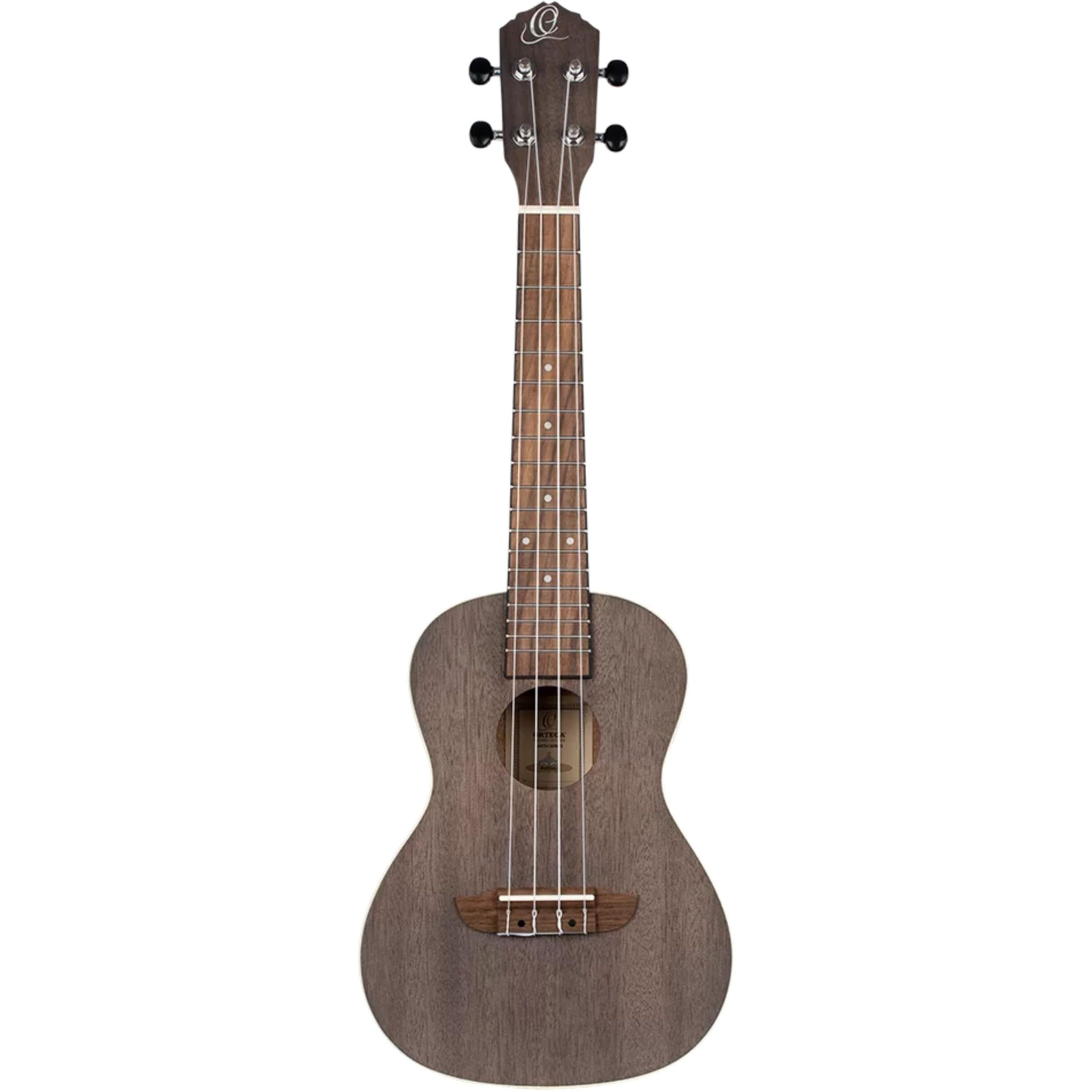 Ortega Guitars, 4-String Earth Series Concert Left-Handed Ukulele, Transparent Black, Acoustic (RUCOAL-L)