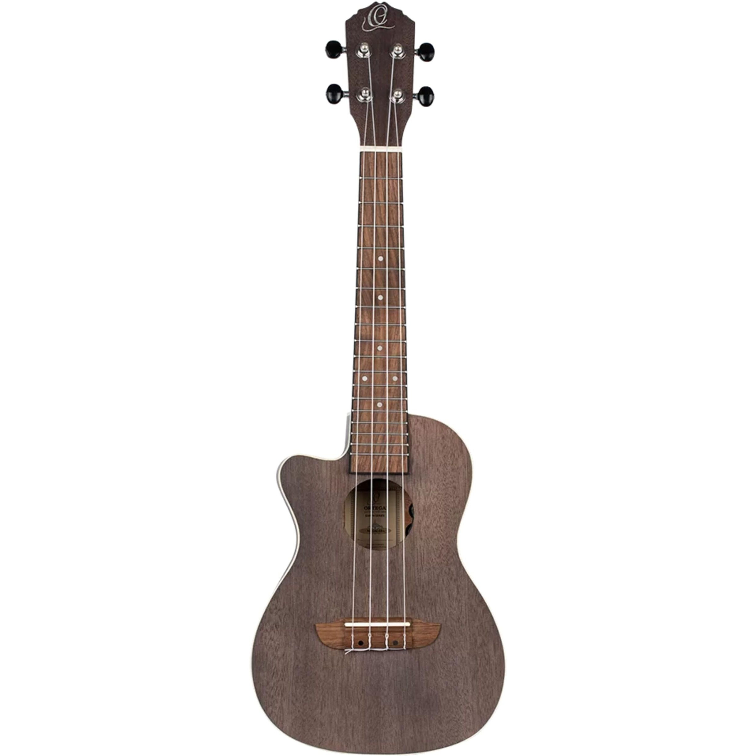 Ortega Guitars, 4-String Earth Series Concert Left-Handed Acoustic/Electric Ukulele, Transparent Black, (RUCOAL-CE-L)