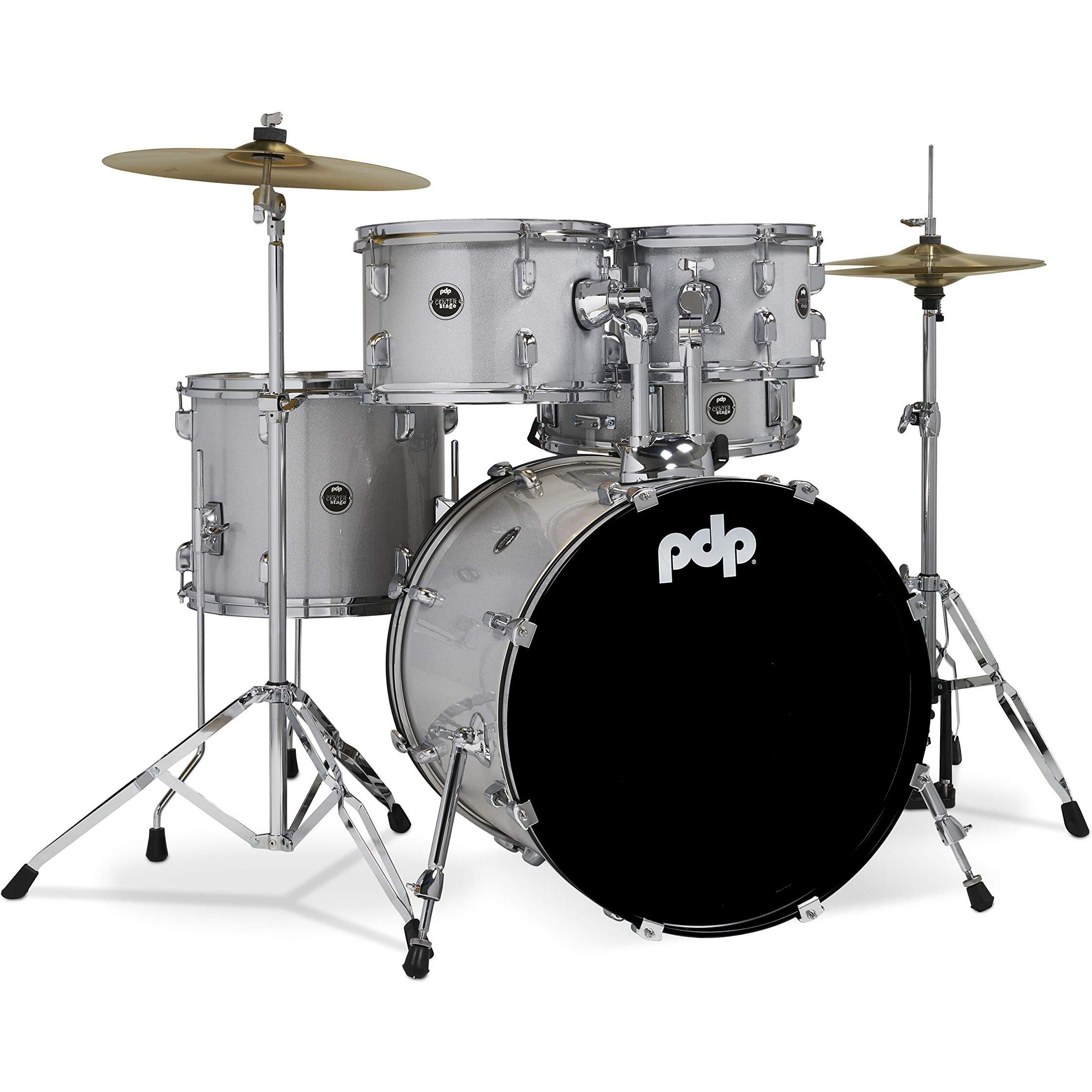 Pacific Drums Center Stage Complete Drumkit, 5 Drum Set, Diamond White Sparkle, 7x10, 8x12, 12x14 Floor, 14x20 Kick, 5x14 Snare (PDCE2015KTDW)