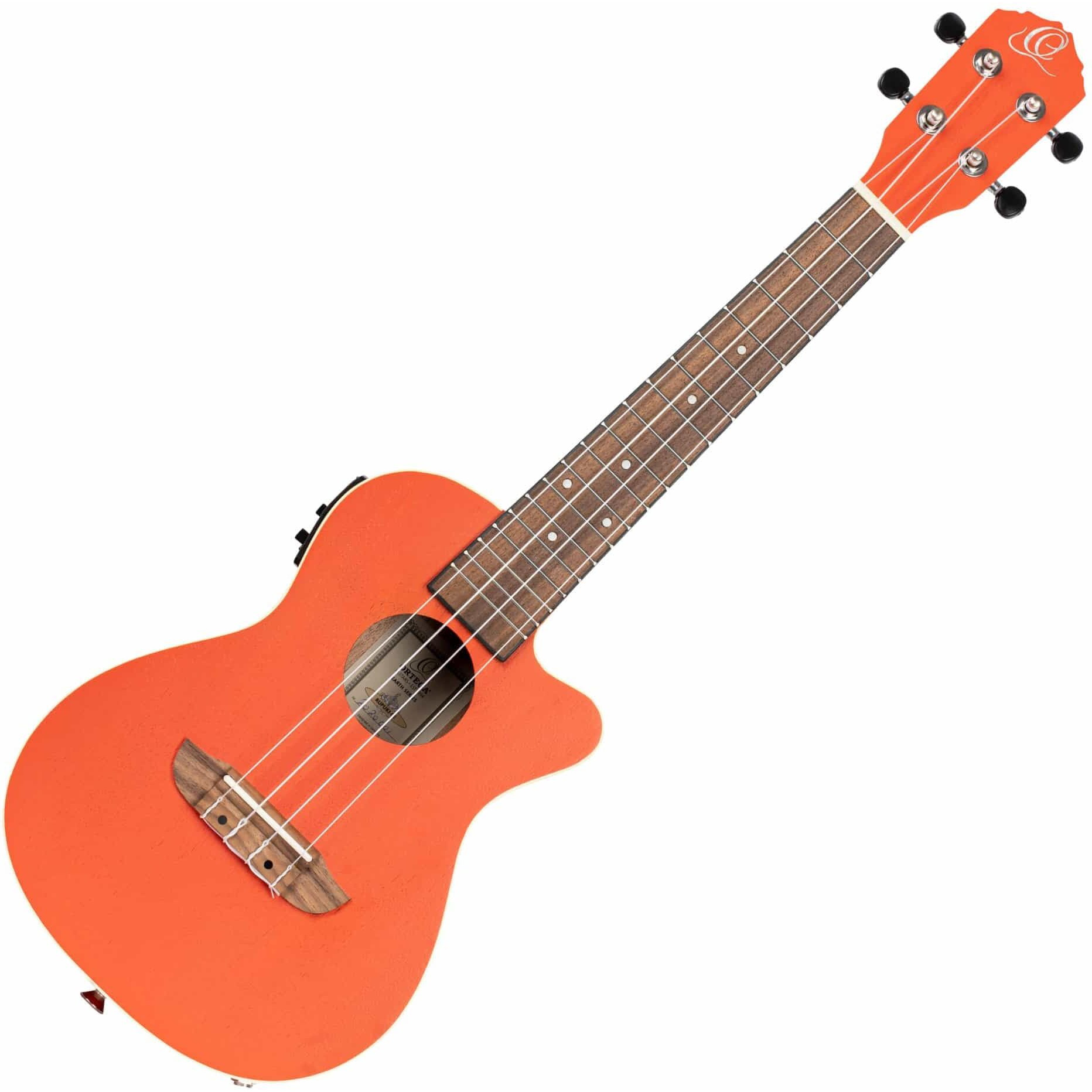 Ortega Guitars, 4-String Earth Series Concert Acoustic/Electric Ukulele, Right, Hokkaido Orange, (RUPUKI-CE)