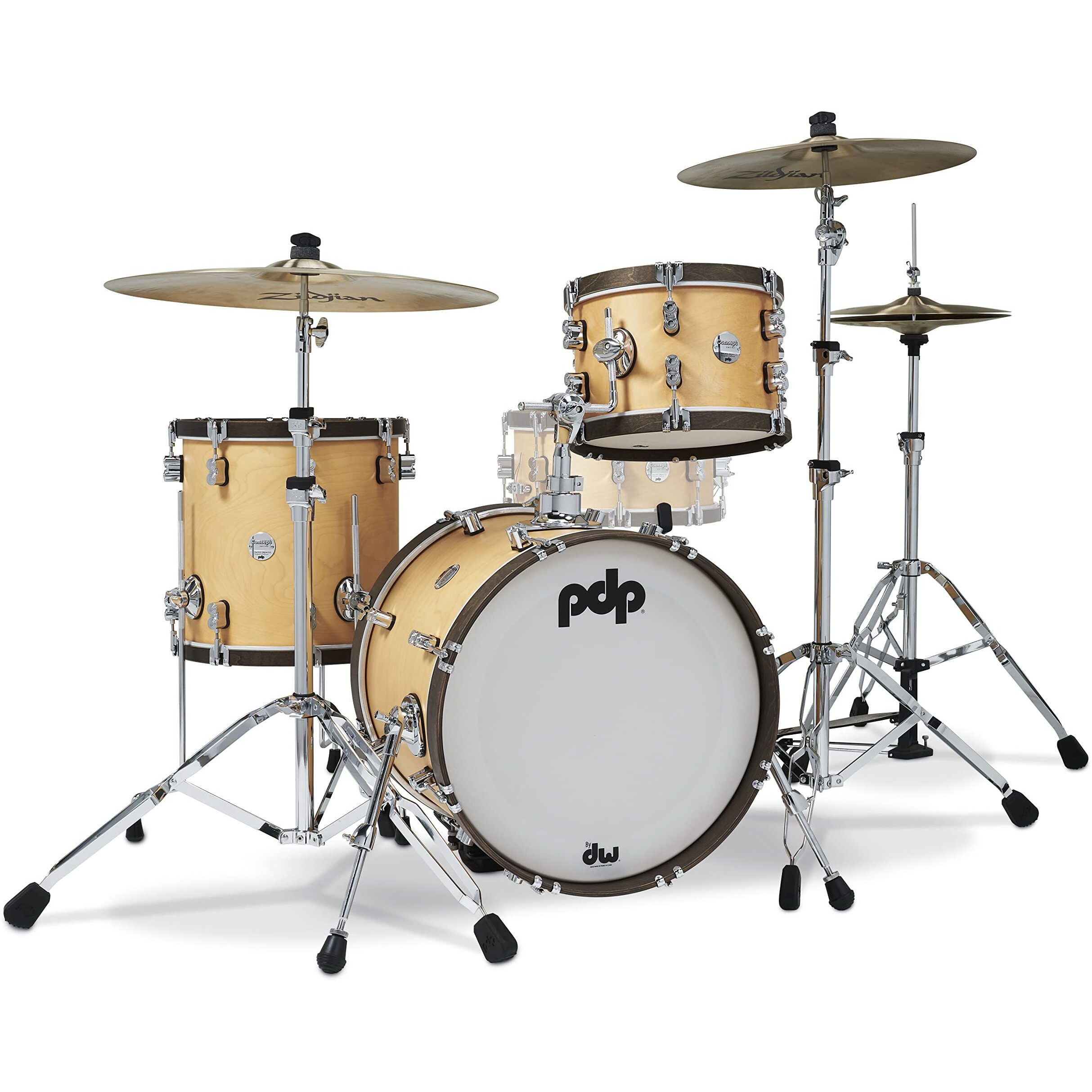 Pacific Drums & Percussion Drum Set Concept Classic 3-Piece Bop, Natural with Walnut Hoops Shell Packs (PDCC1803NW)