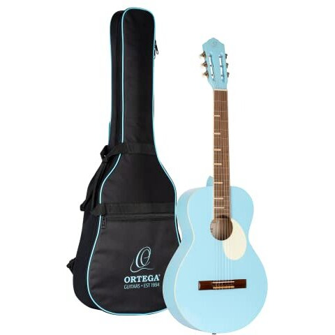 Ortega Guitars 6 Gaucho Series Nylon String Parlor Guitar w/Bag, Right, Sky Blue (RGA