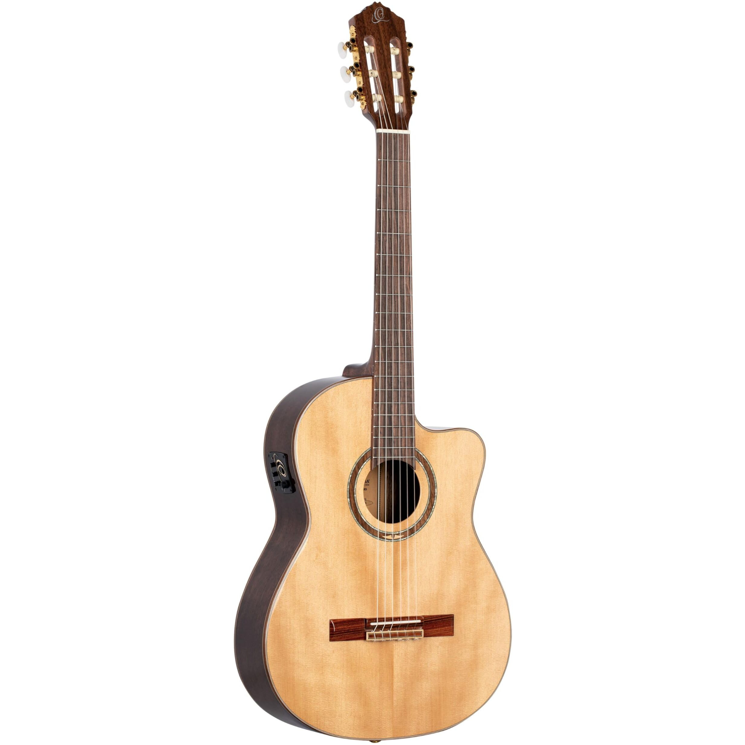 Ortega Guitars 6 String Performer Series Solid Top Medium Neck Acoustic-Electric Nylon Classical Guitar w/Bag, Right (RCE158MN)