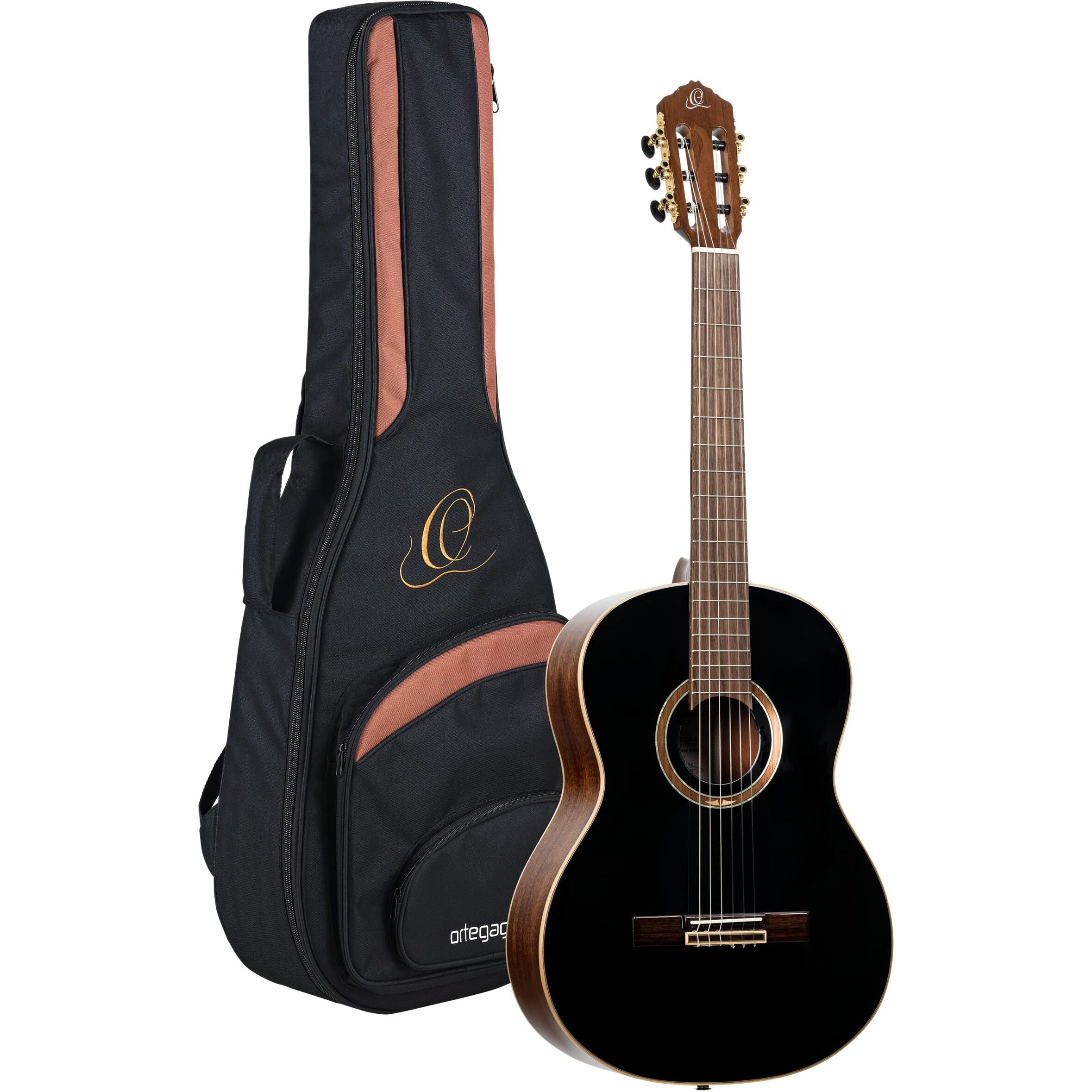 Ortega Guitars 6 String Performer Series Solid Slim Neck Acoustic-Electric Nylon Classical Guitar w/Bag, Right-Handed, Black Top, 4/4 (RE238SN-BKT)