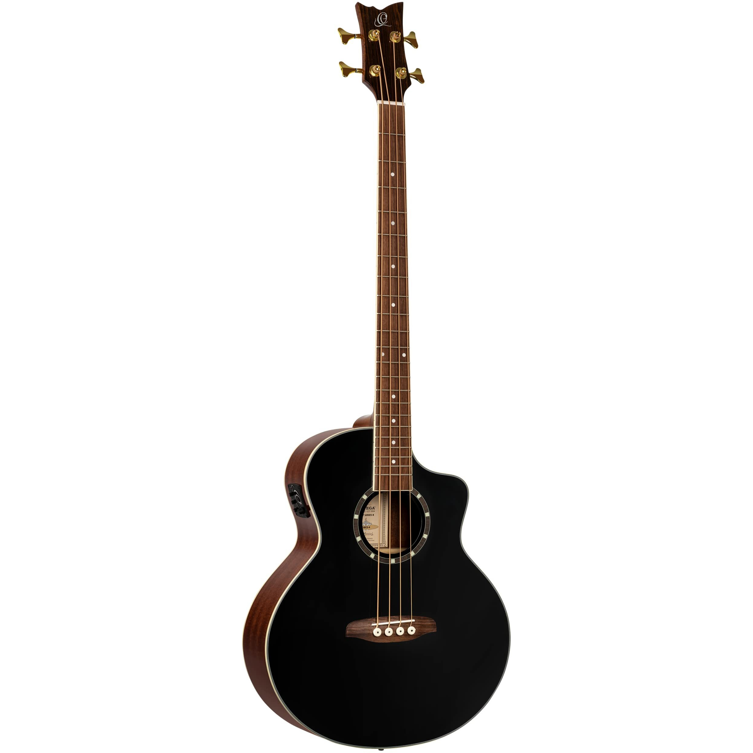 Ortega Guitars Deep Series 4 String Acoustic Bass Guitar, Right-handed, Black, (D8CE-4)