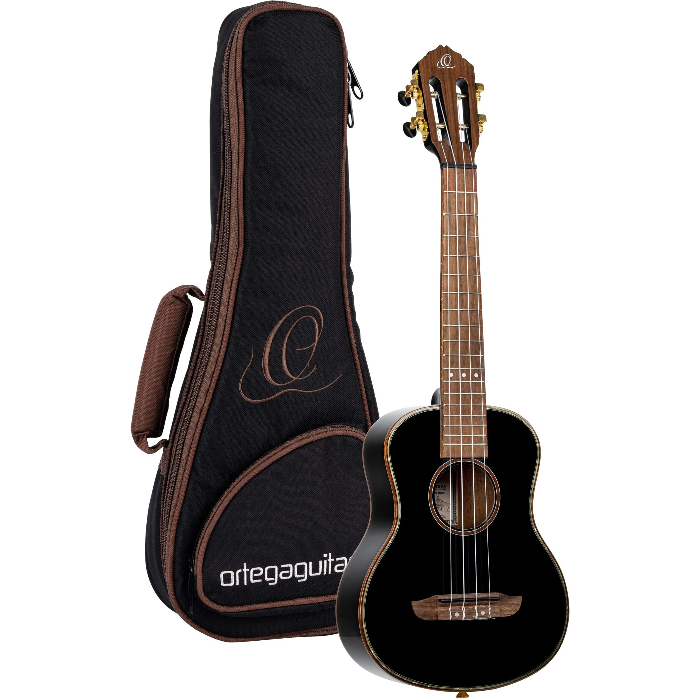 Ortega Guitars, 4-String Onyx Series Tenor Ukulele w/Bag, Right-handed, Black, (RUOX-TE)