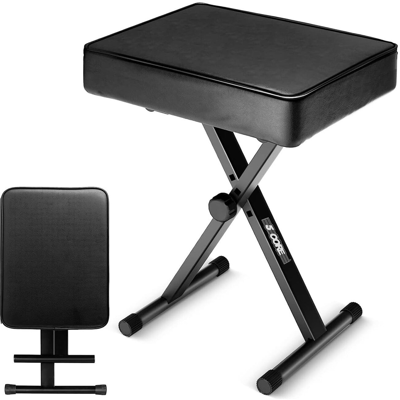 5 CORE Keyboard Bench X Style Piano Stool Thick Padded Max 20.5 inch Height Adjustable Keyboards Chair Black KBBBLKHD