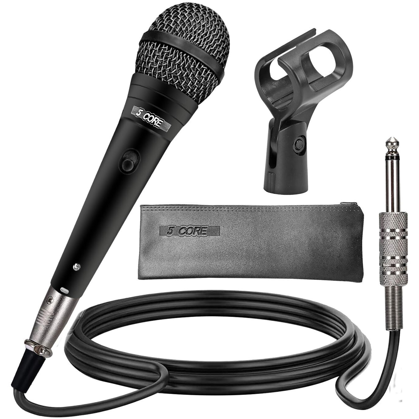 5 CORE Professional Dynamic Vocal Microphone Neodymium Cardioid Unidirectional Handheld Mic for Singing Karaoke Steel Mesh Grille Metal Body with ON Off Switch + 16ft Detachable Cable + Clip + Bag