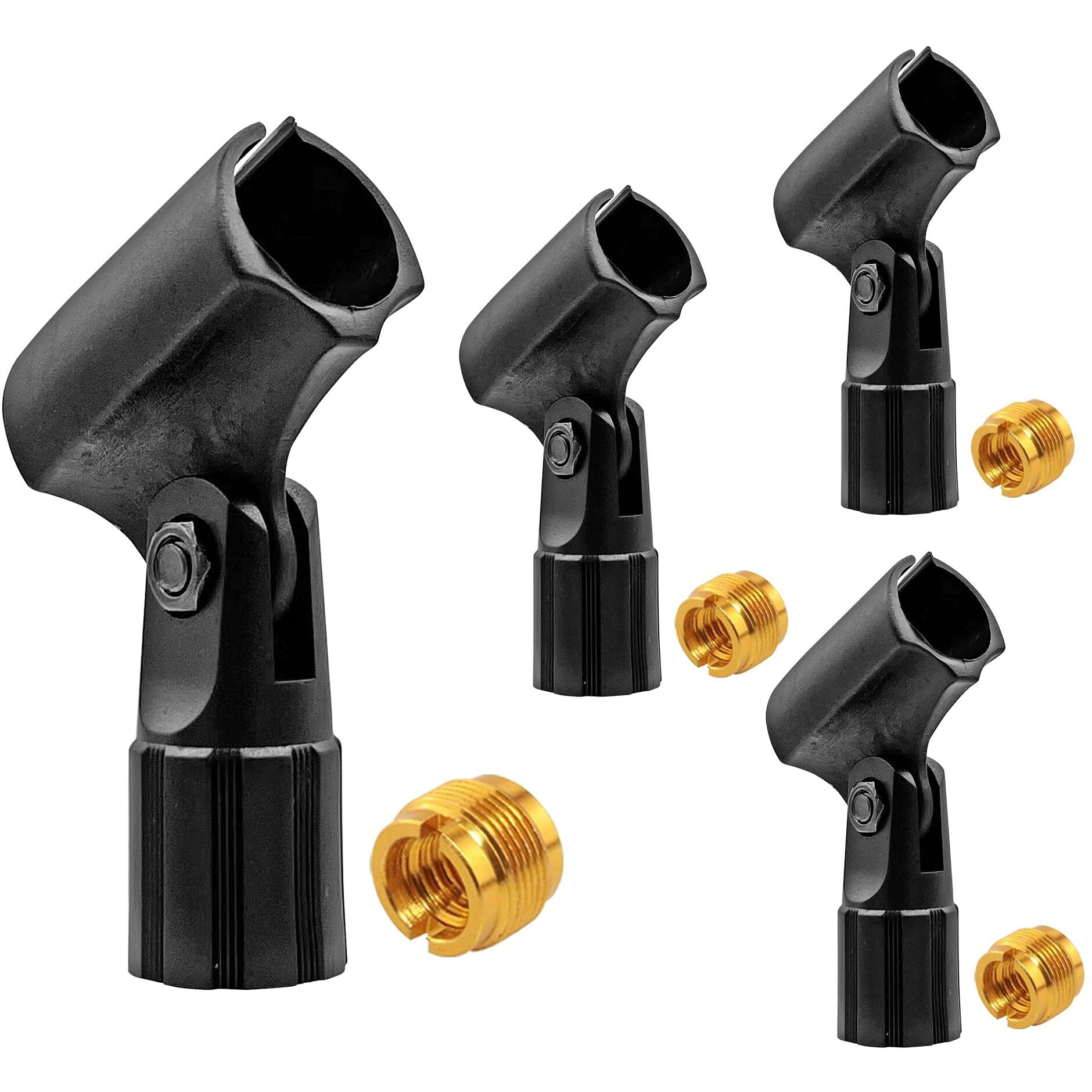 5 Core Pencil Microphone Clip Holder Black Angle Adjustable Slim Condenser Mic Adapter + Universal 5/8  Male to 3/8  Female Adapter 4Pcs MC 08 4PCS