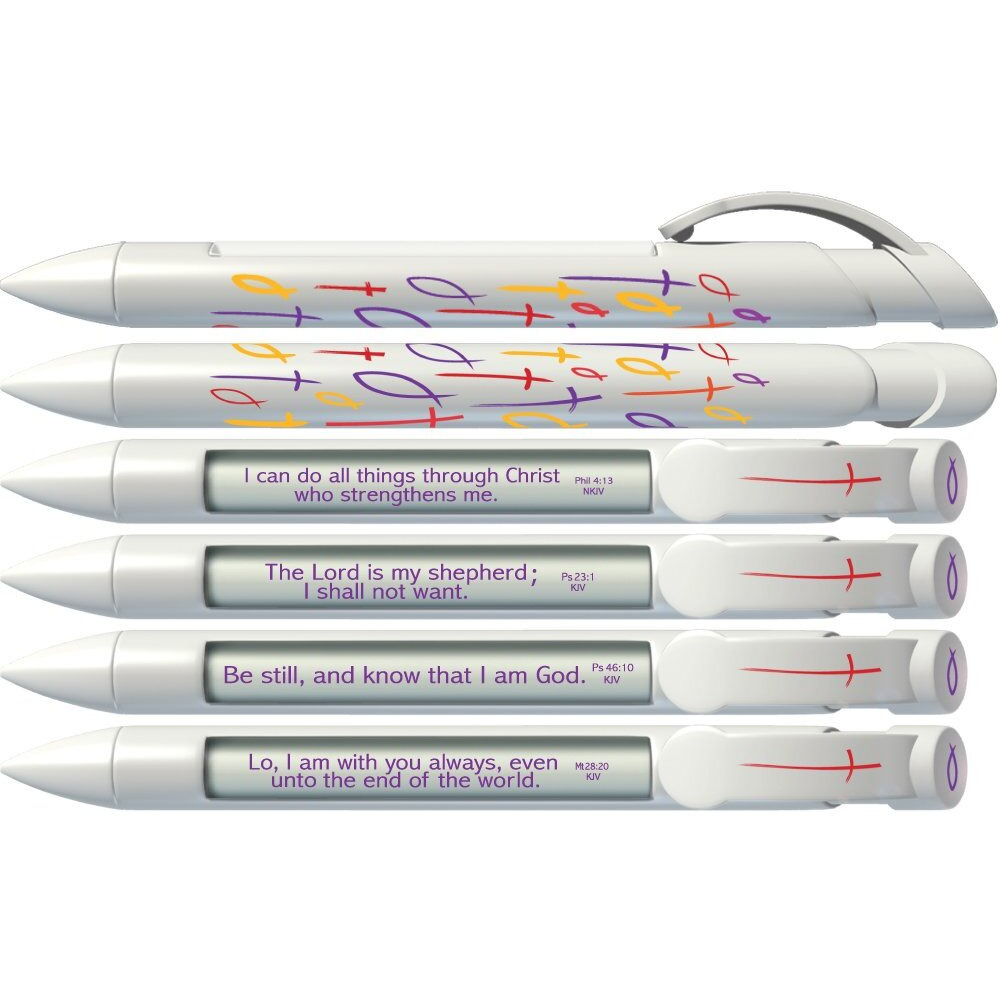 Greeting Pen  Cross & Fish  Scripture Pens, Scripture Verses ith Rotating Messages, 6 Pen Set (36001)