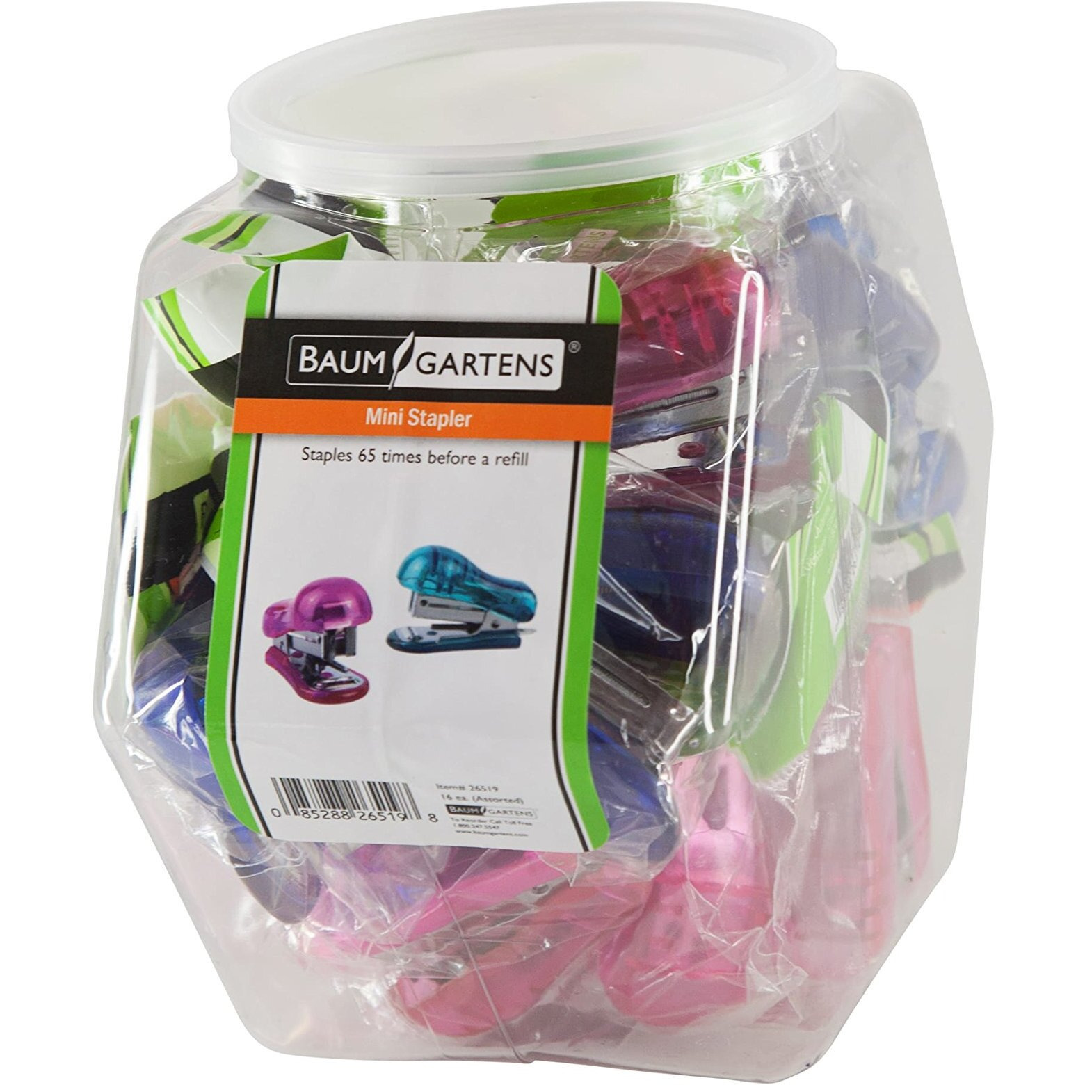 Baumgartens Mini Staplers Mini Hexagonal Tub Display of 16 Assorted Colors (26519)