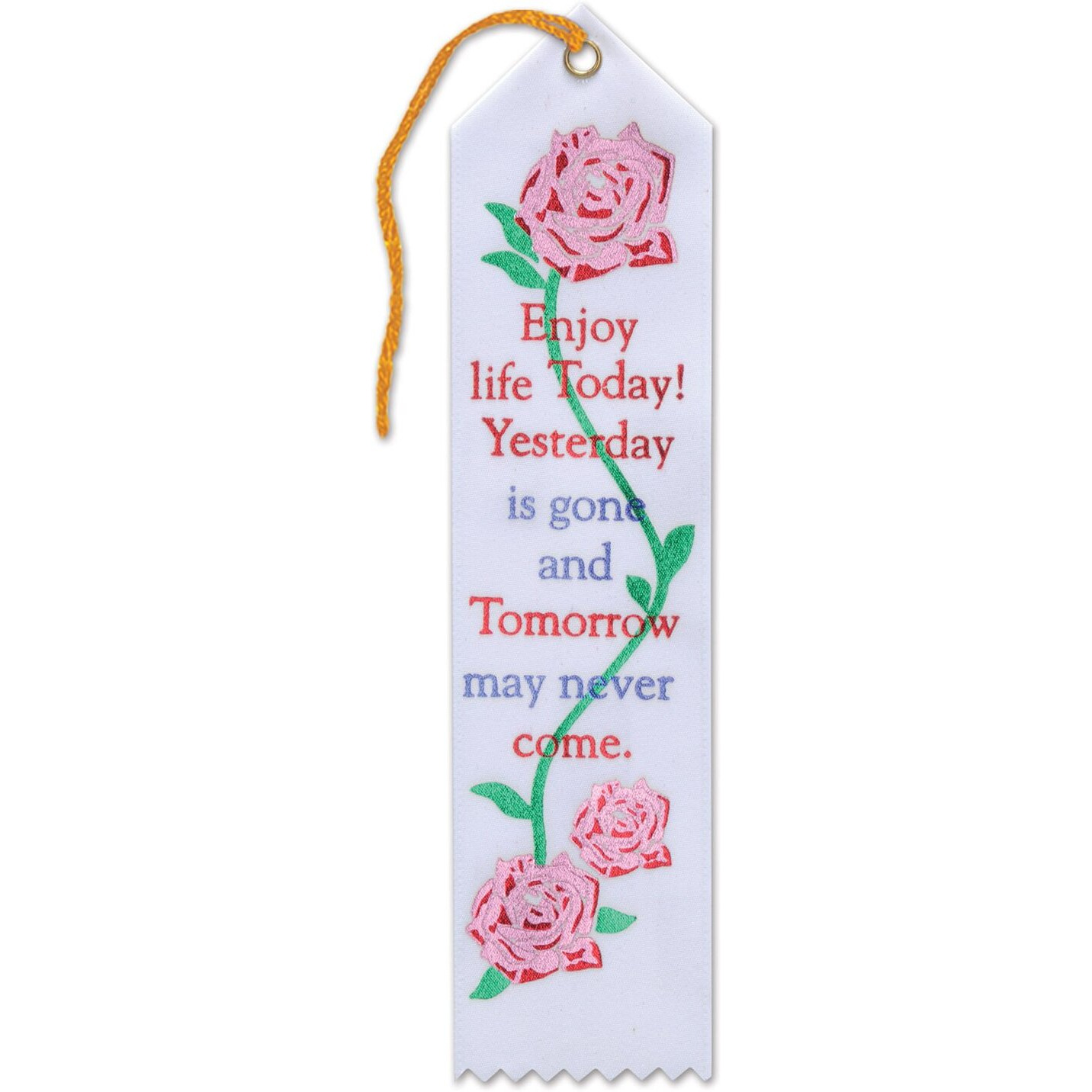 Beistle AR849 Enjoy Life Today Religious Quote Fabric Ribbon Bookmark, Lavender, 2  x 8